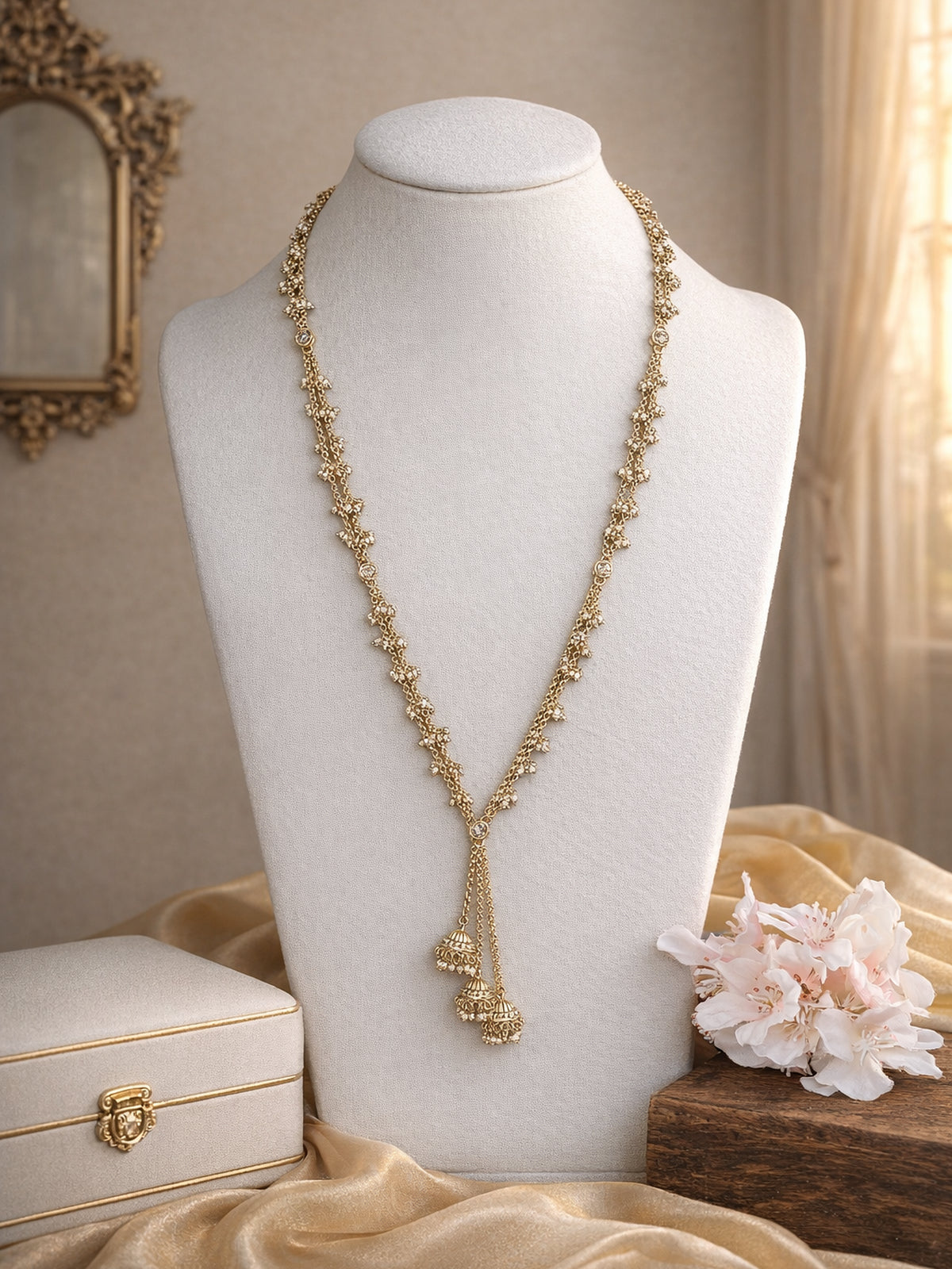 Sunaina Jhumka Rani Haar in Champagne