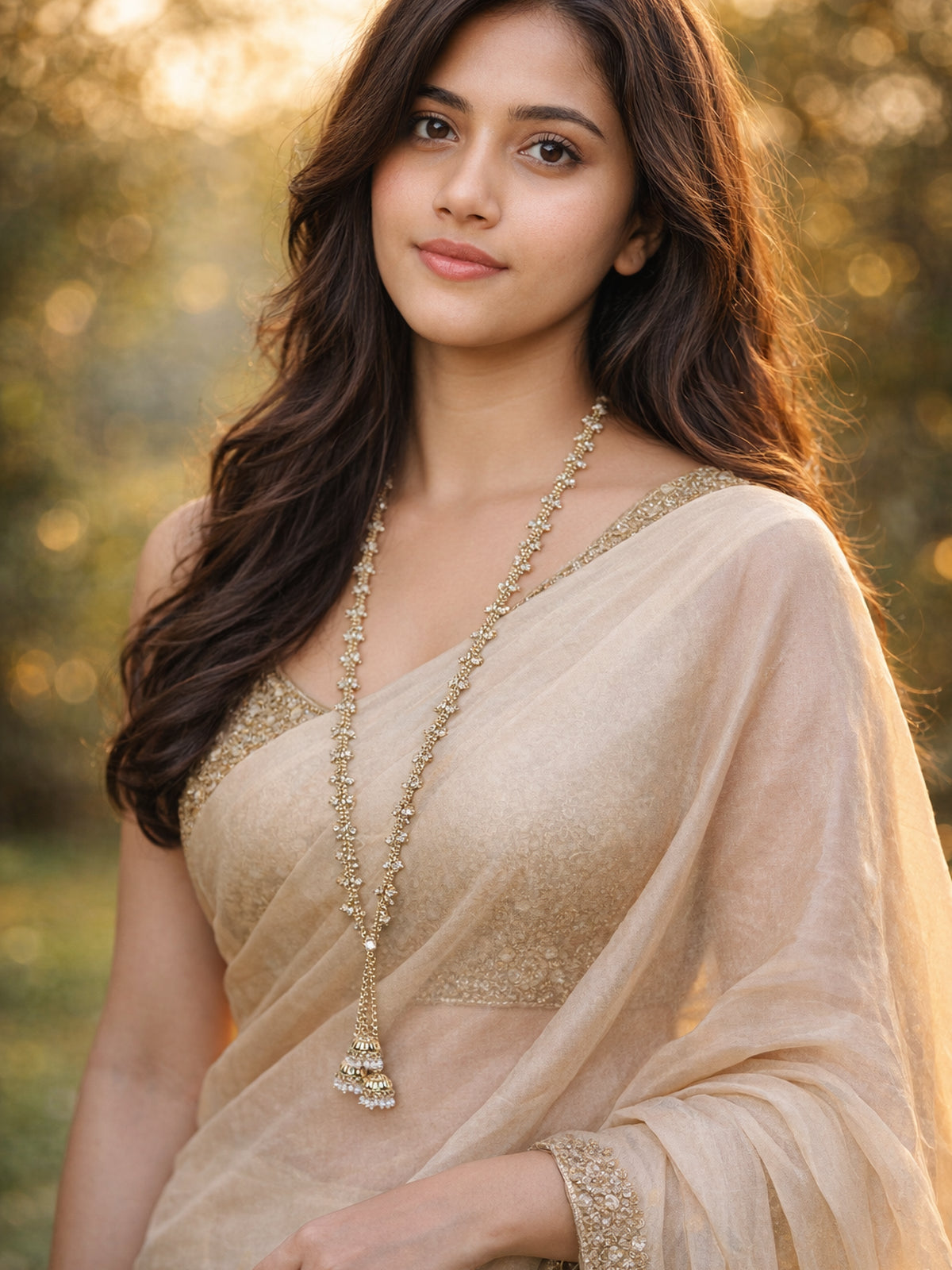 Sunaina Jhumka Rani Haar in White