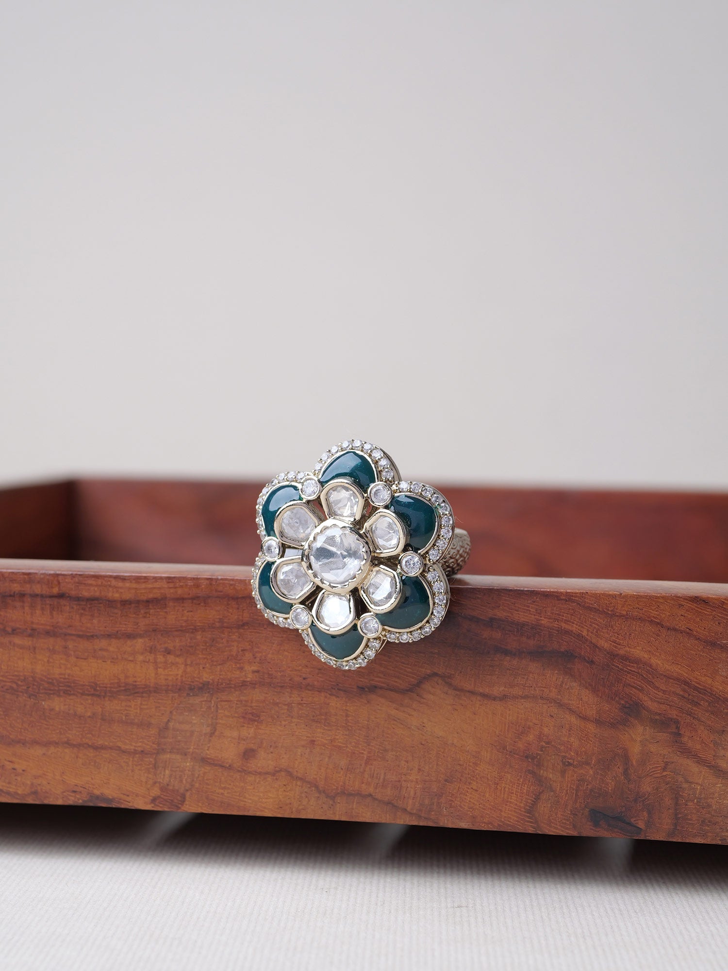 Surangi Kundan Ring in Green
