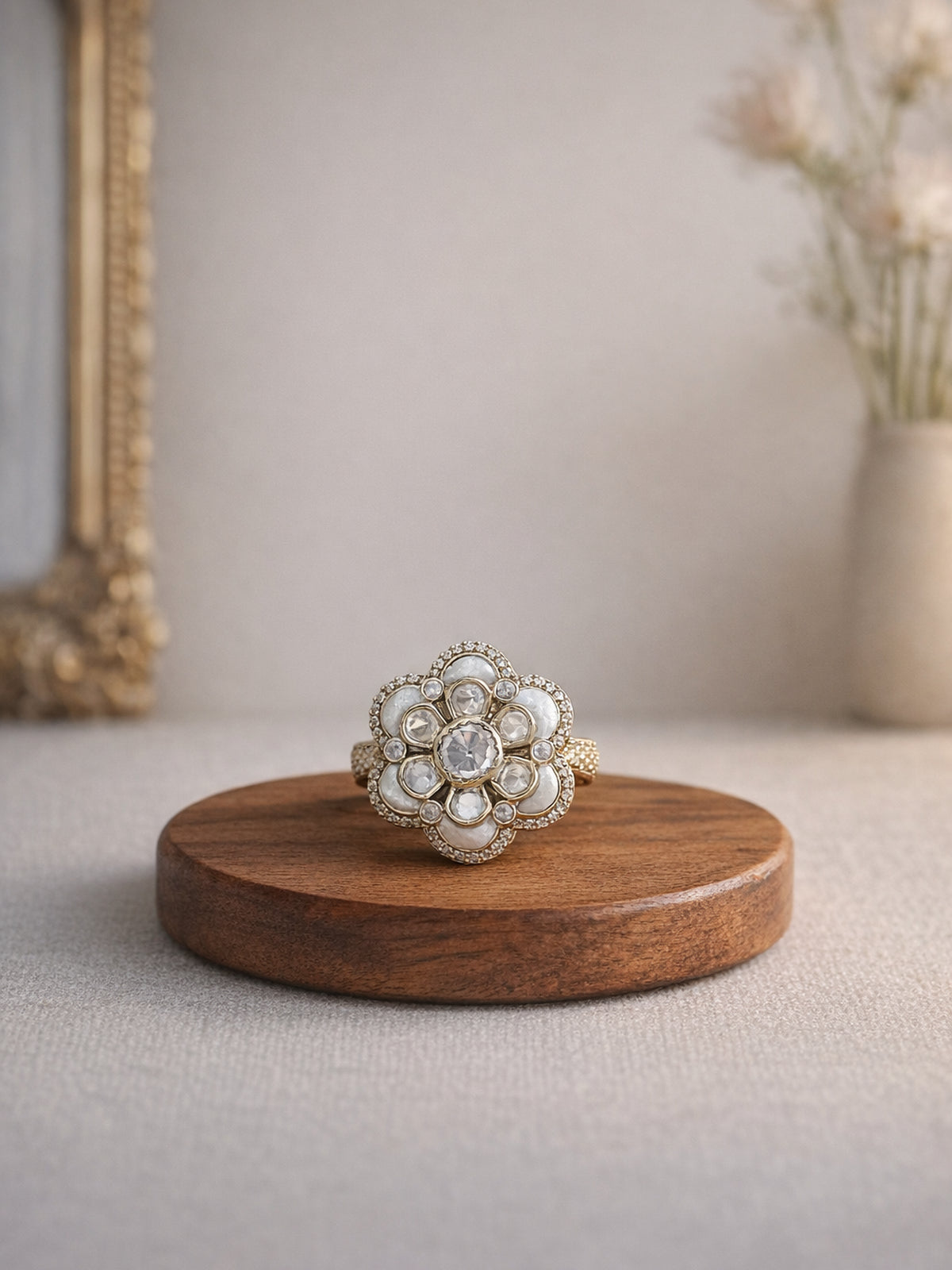 Surangi Kundan Ring in White 
