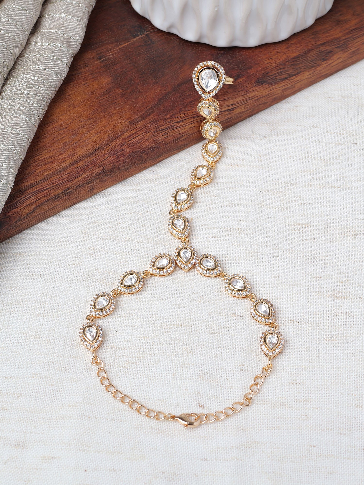 Suryani Kundan Hand Chain in White