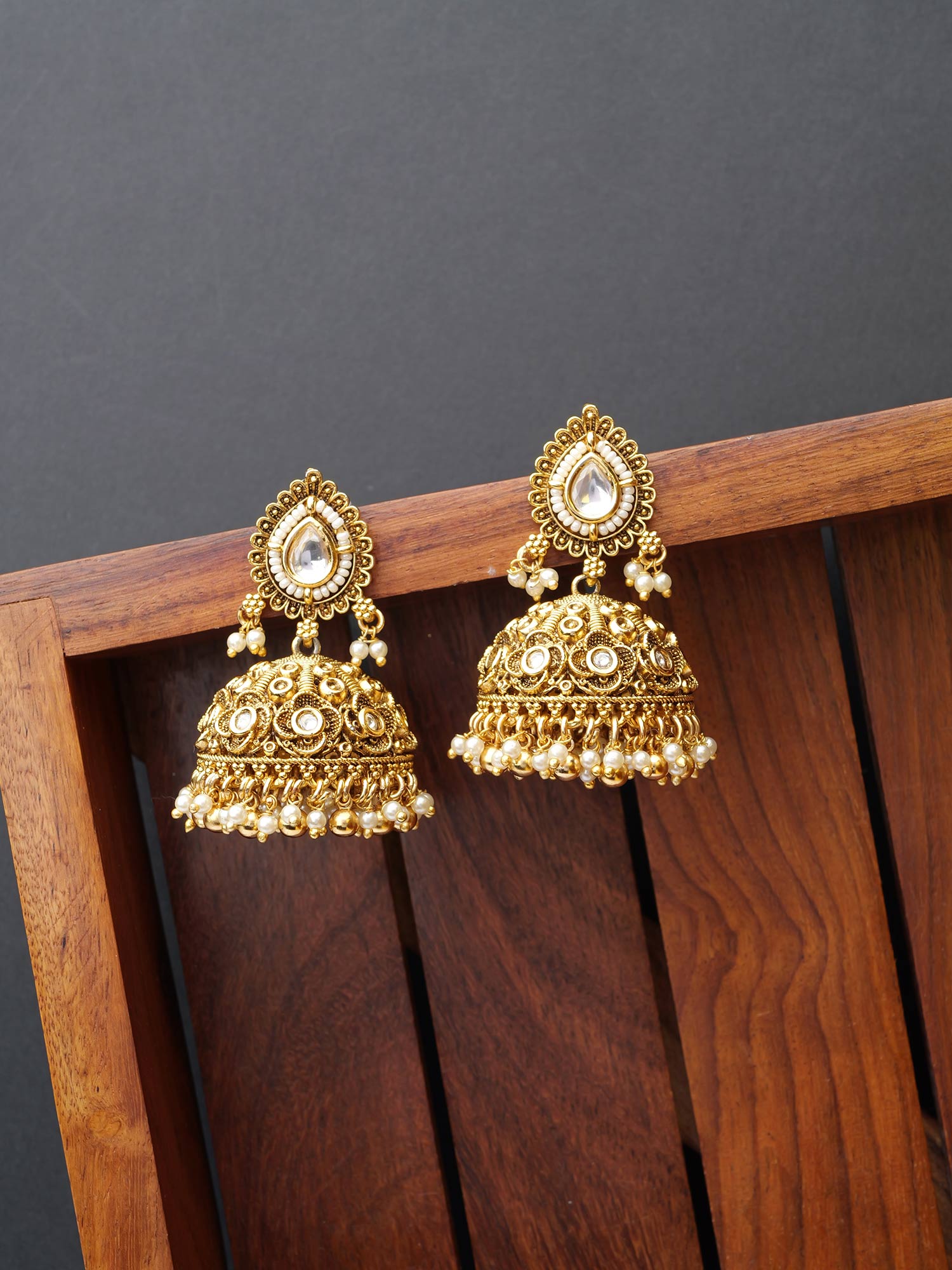 Swarna Jhumka Earrings in White