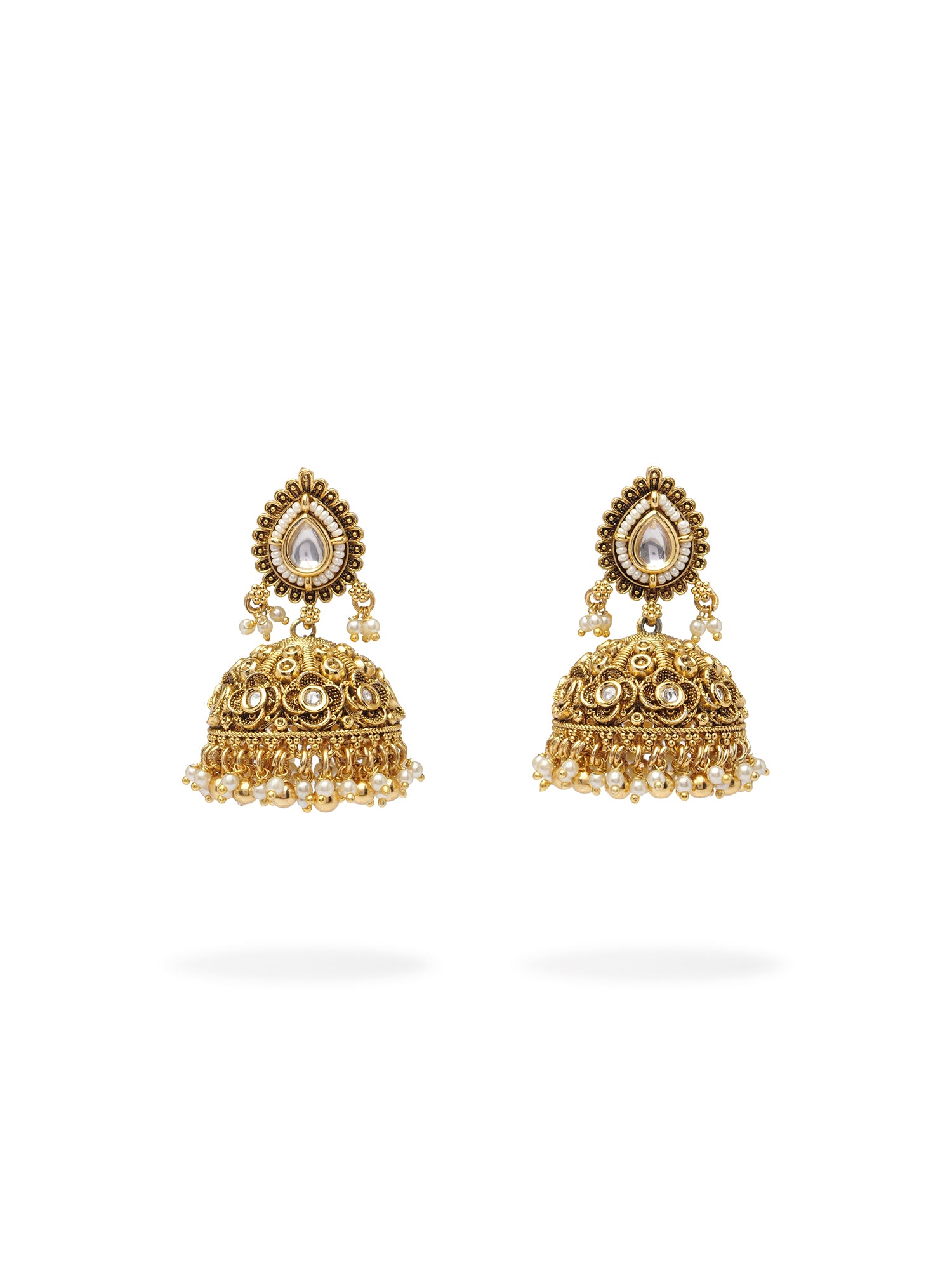 Swarna Jhumka Earrings in White