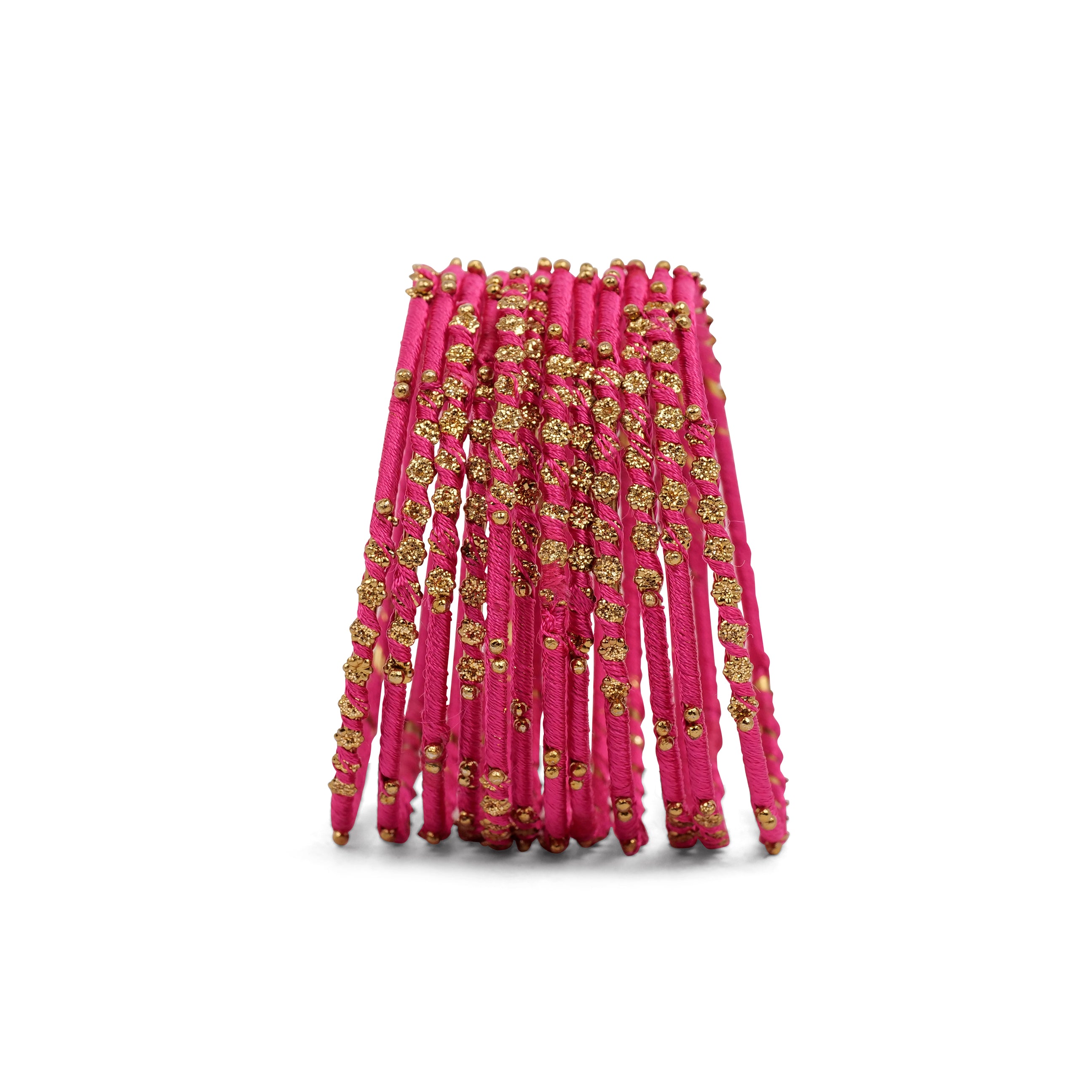 Set of 12 Floral Thead Bangles in Hot Pink