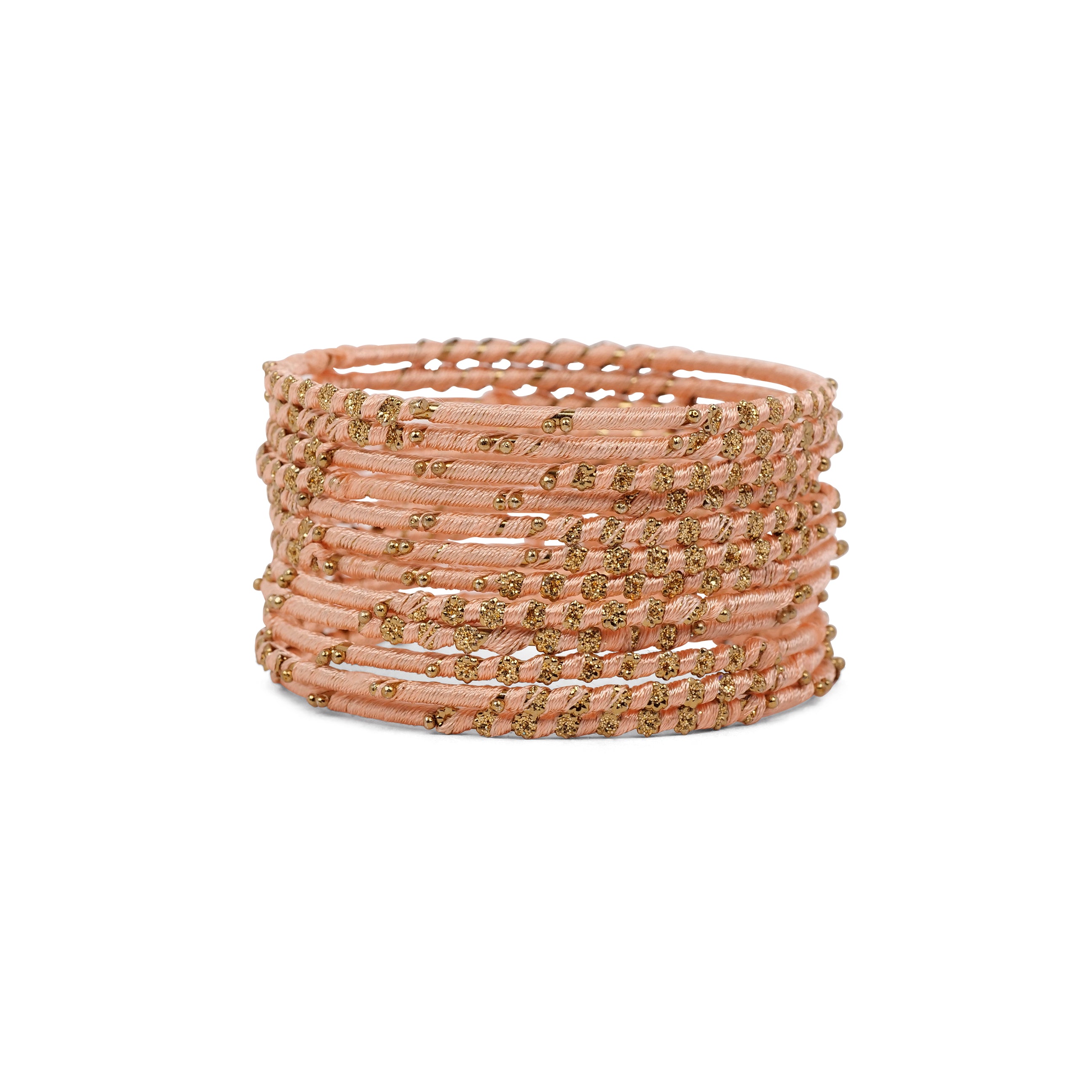 Set of 12 Floral Thead Bangles in Peach