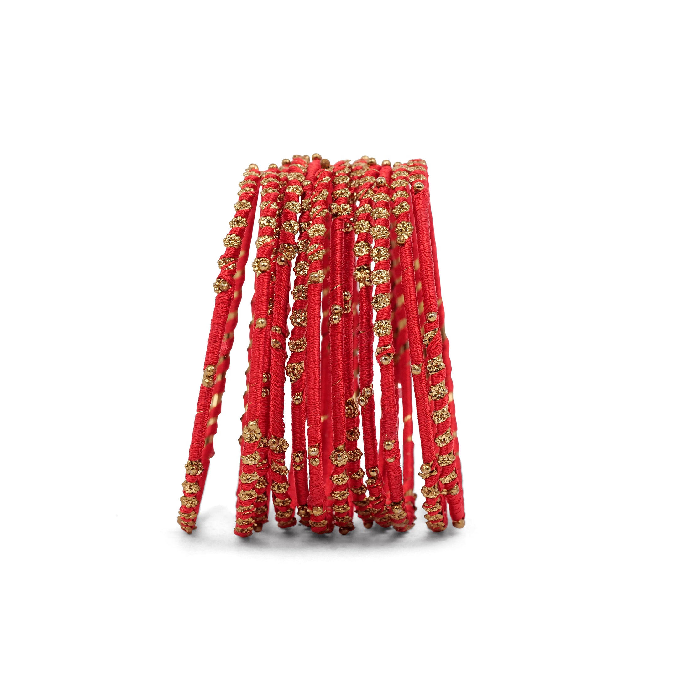 Set of 12 Floral Thread Bangles in Red