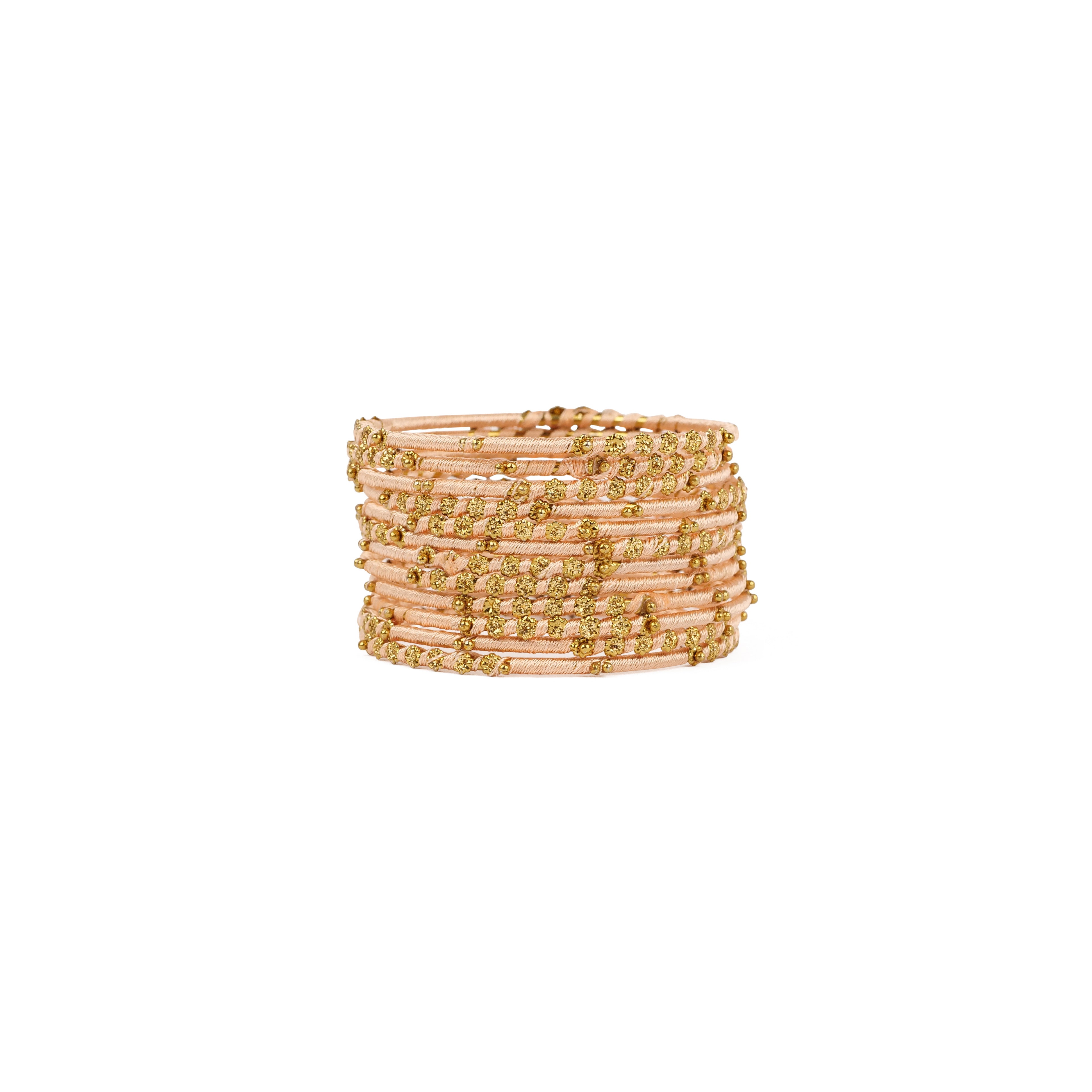 Children's Set of 12 Thread Bangles in Peach