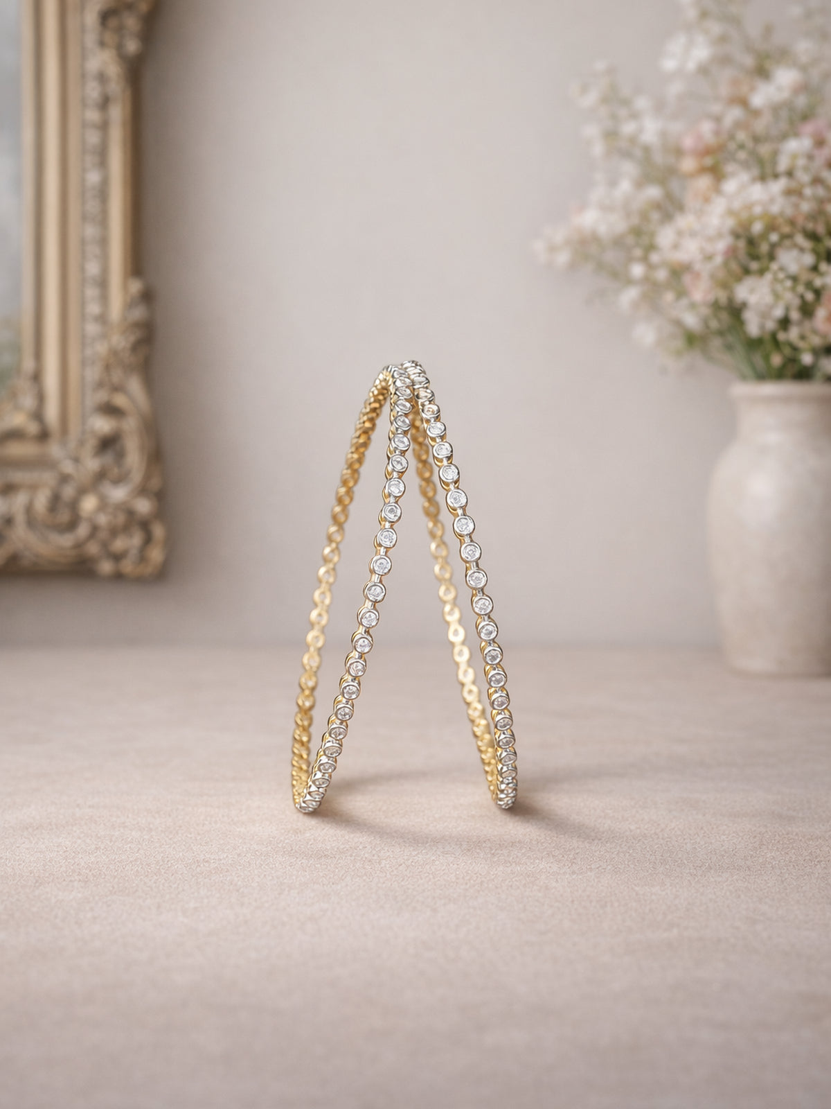 Talia Cubic Zirconia Bangles in Gold and Rhodium