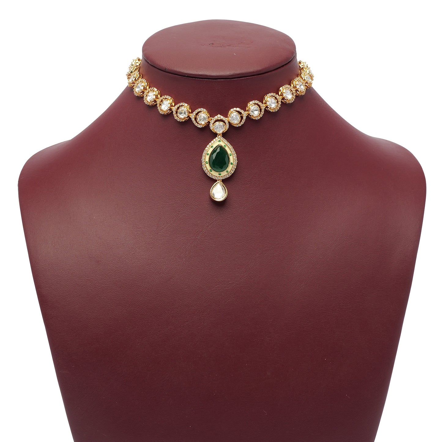 Tamana Kundan Necklace Set in Green