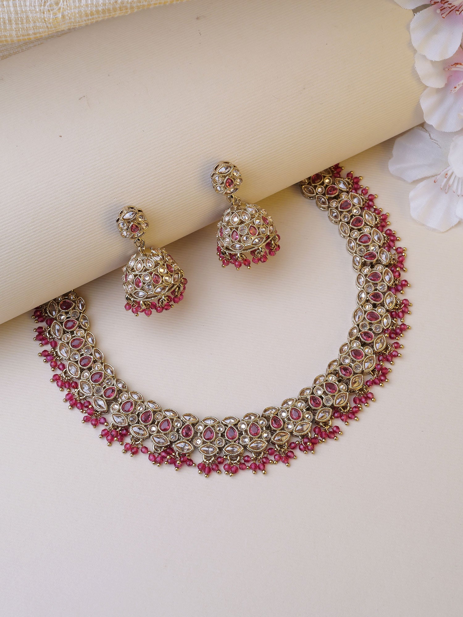 Tamira Necklace Set in Hot Pink