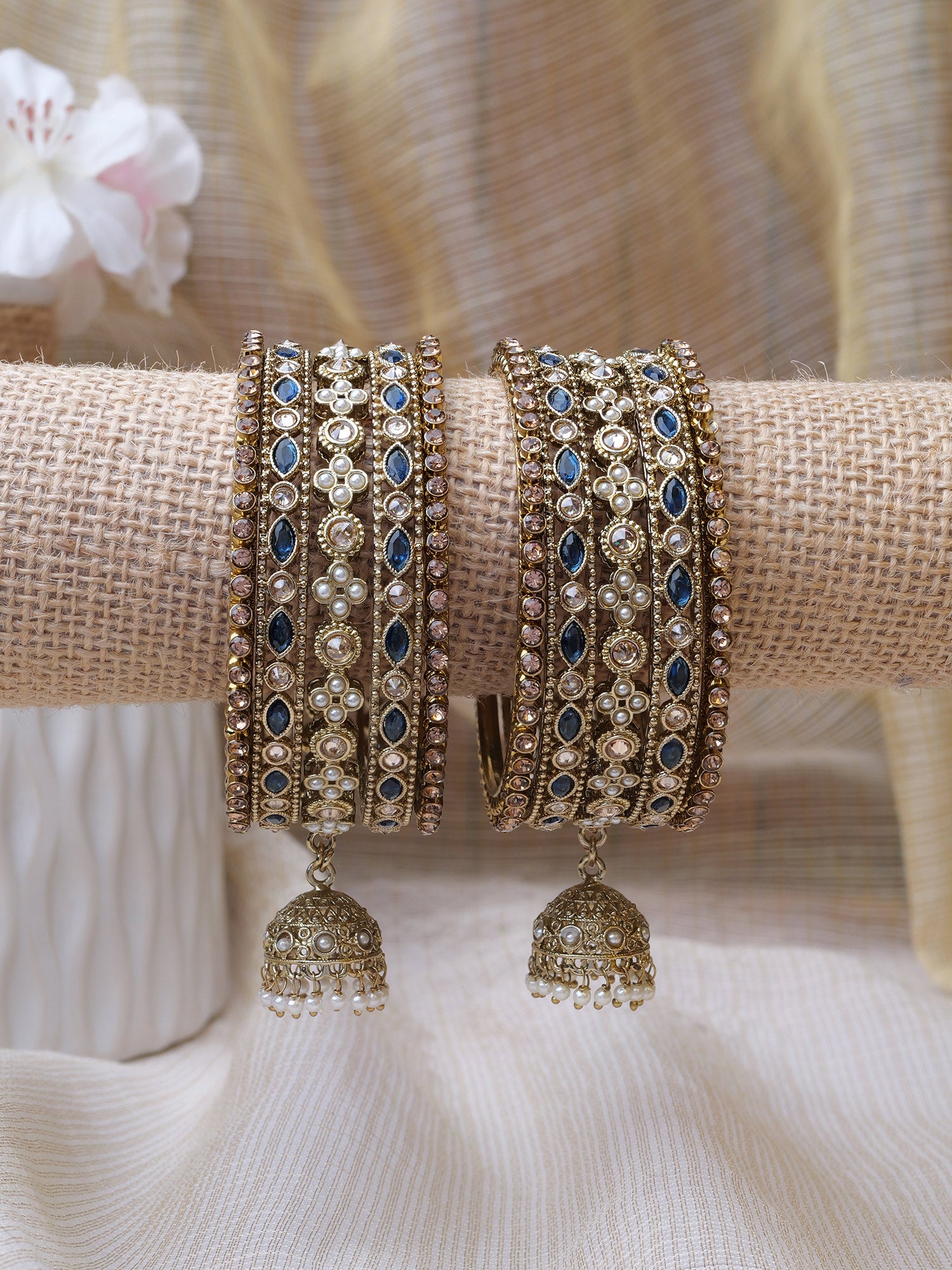Tanira Jhumka Bangle Set in Blue