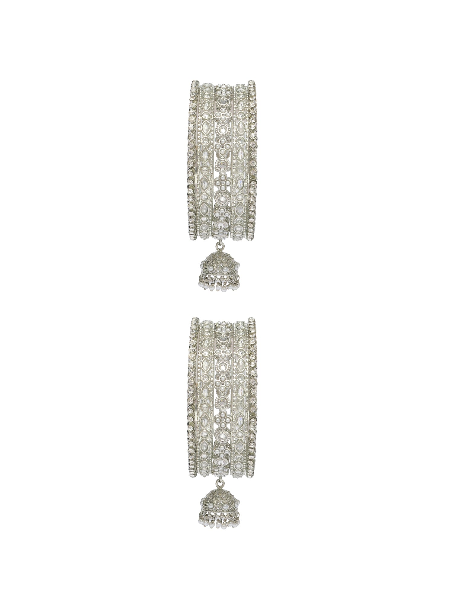 Tanira Jhumka Bangle Set in Rhodium