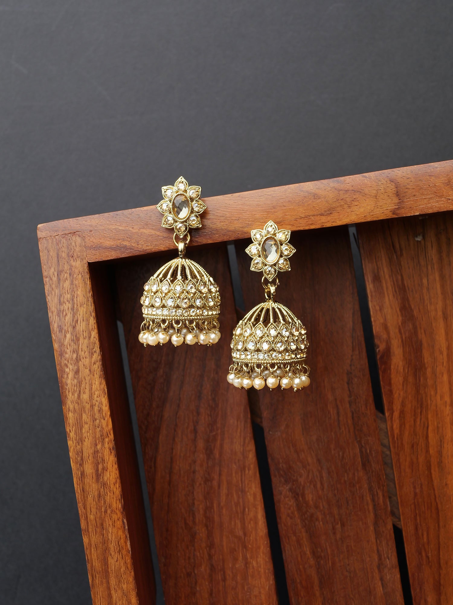Tanisha Jhumka Earrings in Champagne