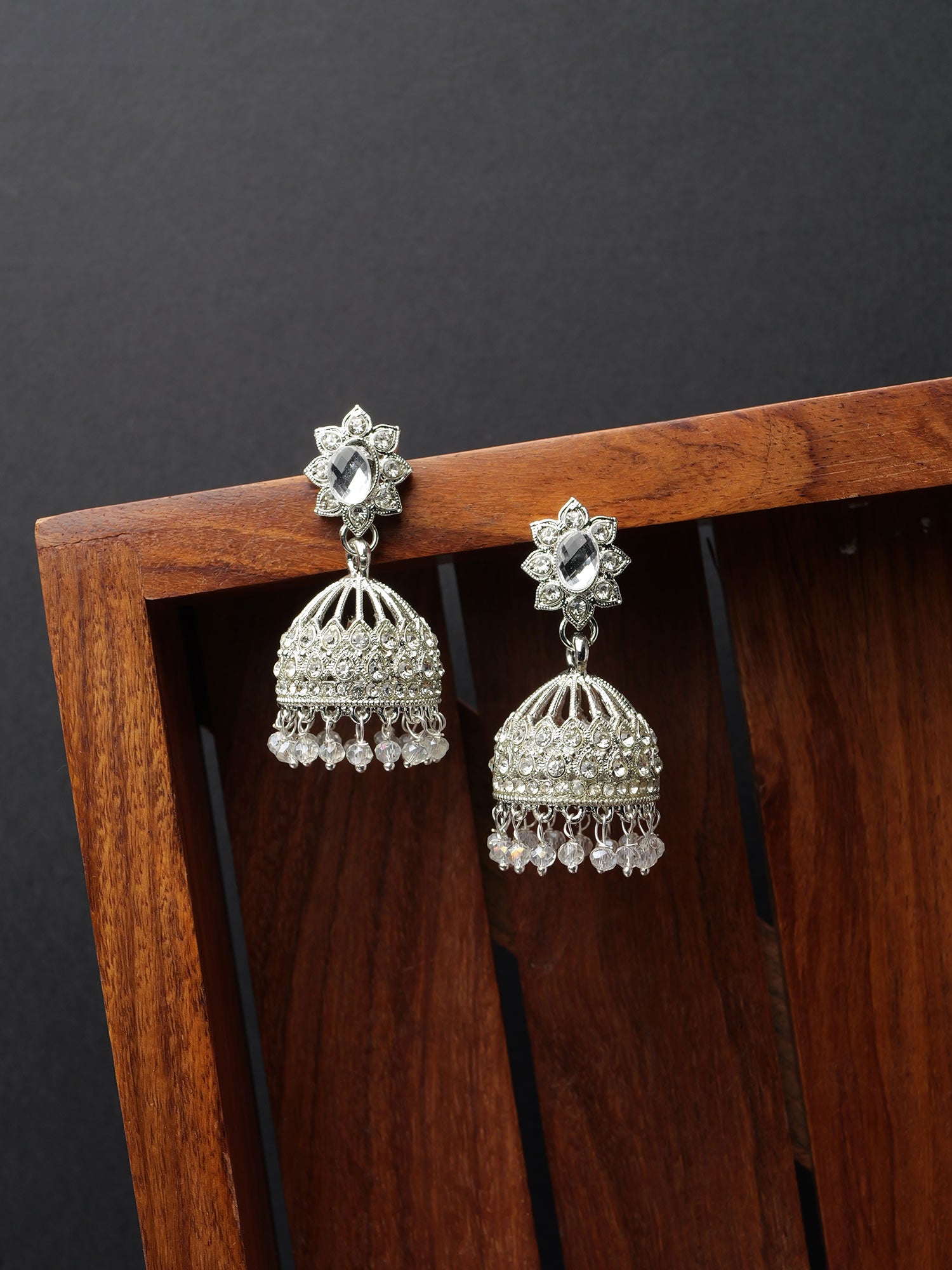 Tanisha Jhumka Earrings in Rhodium