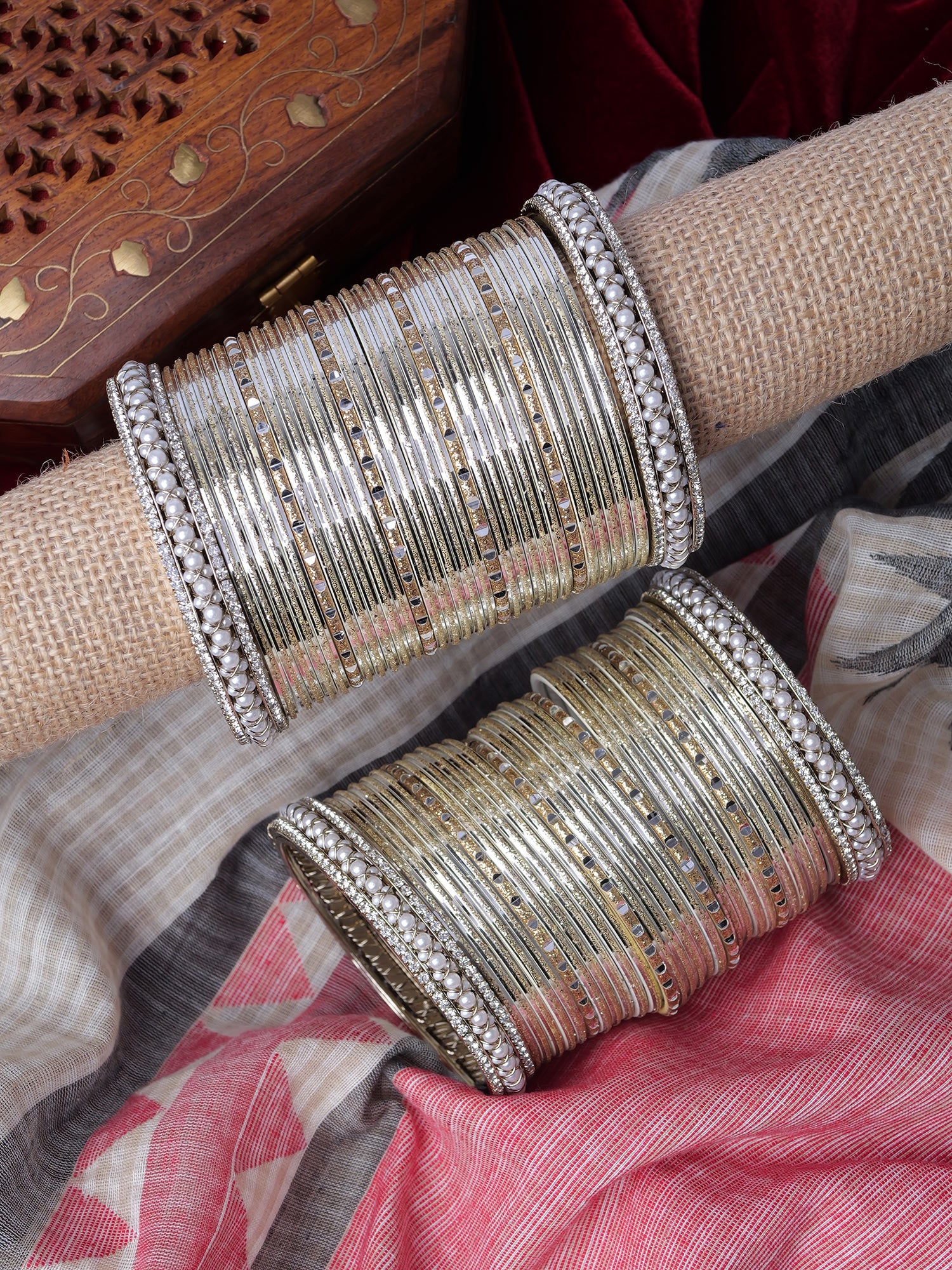 Tanuja Two Hand Bangle Set in Light Gold