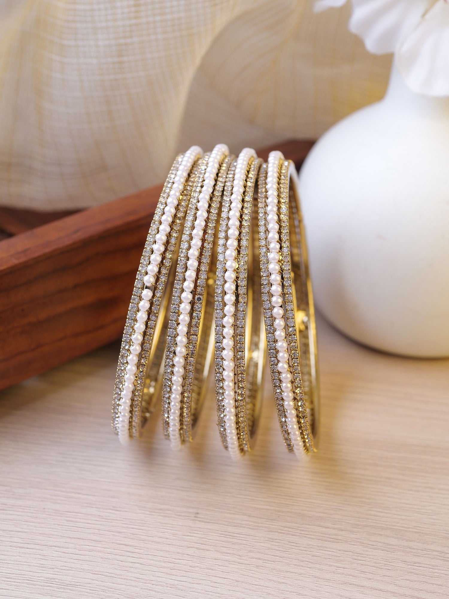 Tejal Pearl and Diamante Kada Bangles