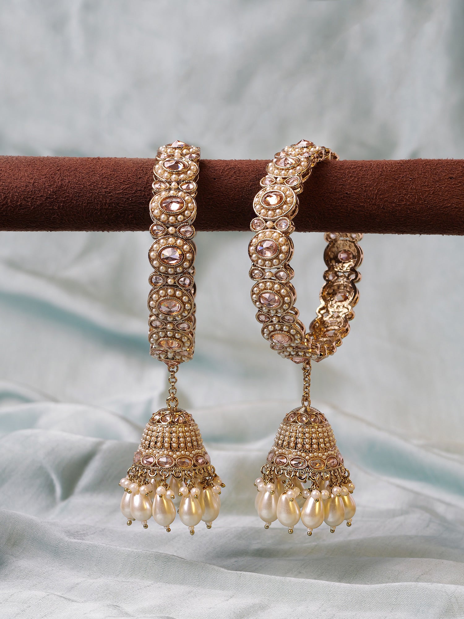 Tejasvi Jhumka Bangles in Champagne and Pearl