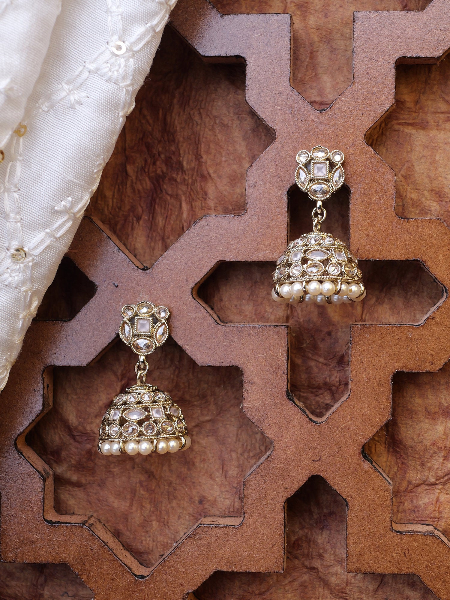 Tisha Jhumka Earrings in Light Pink