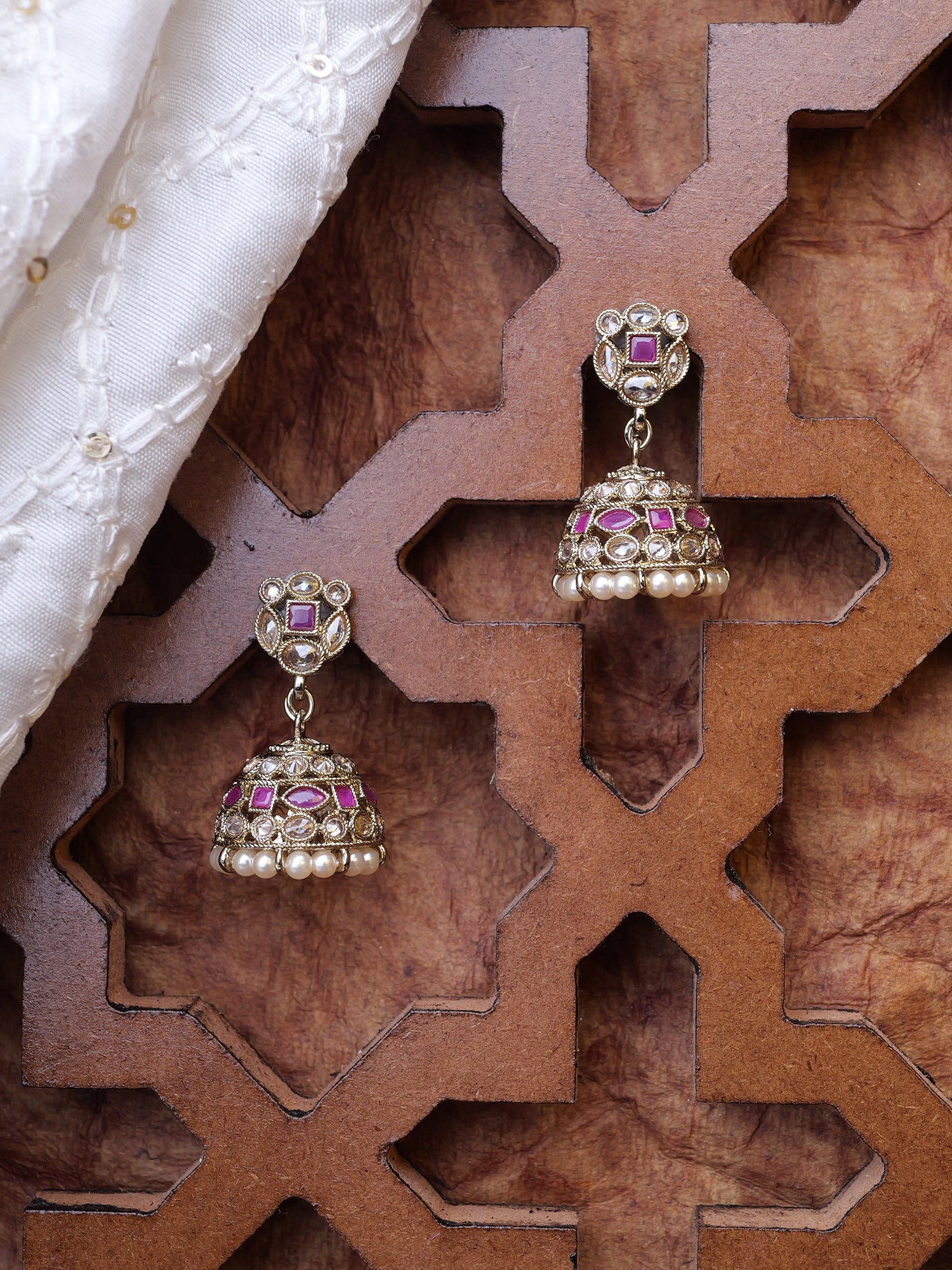 Tisha Jhumka Earrings in Ruby