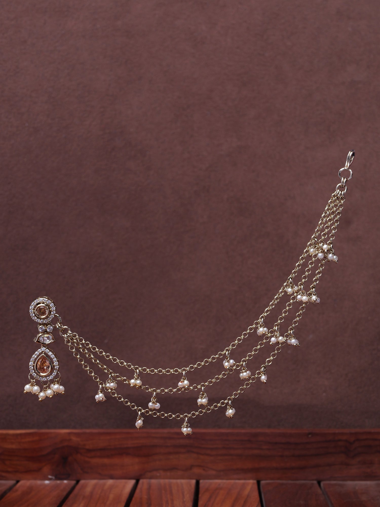 Triple Layer White Pearl Ghungroo Ear Chains