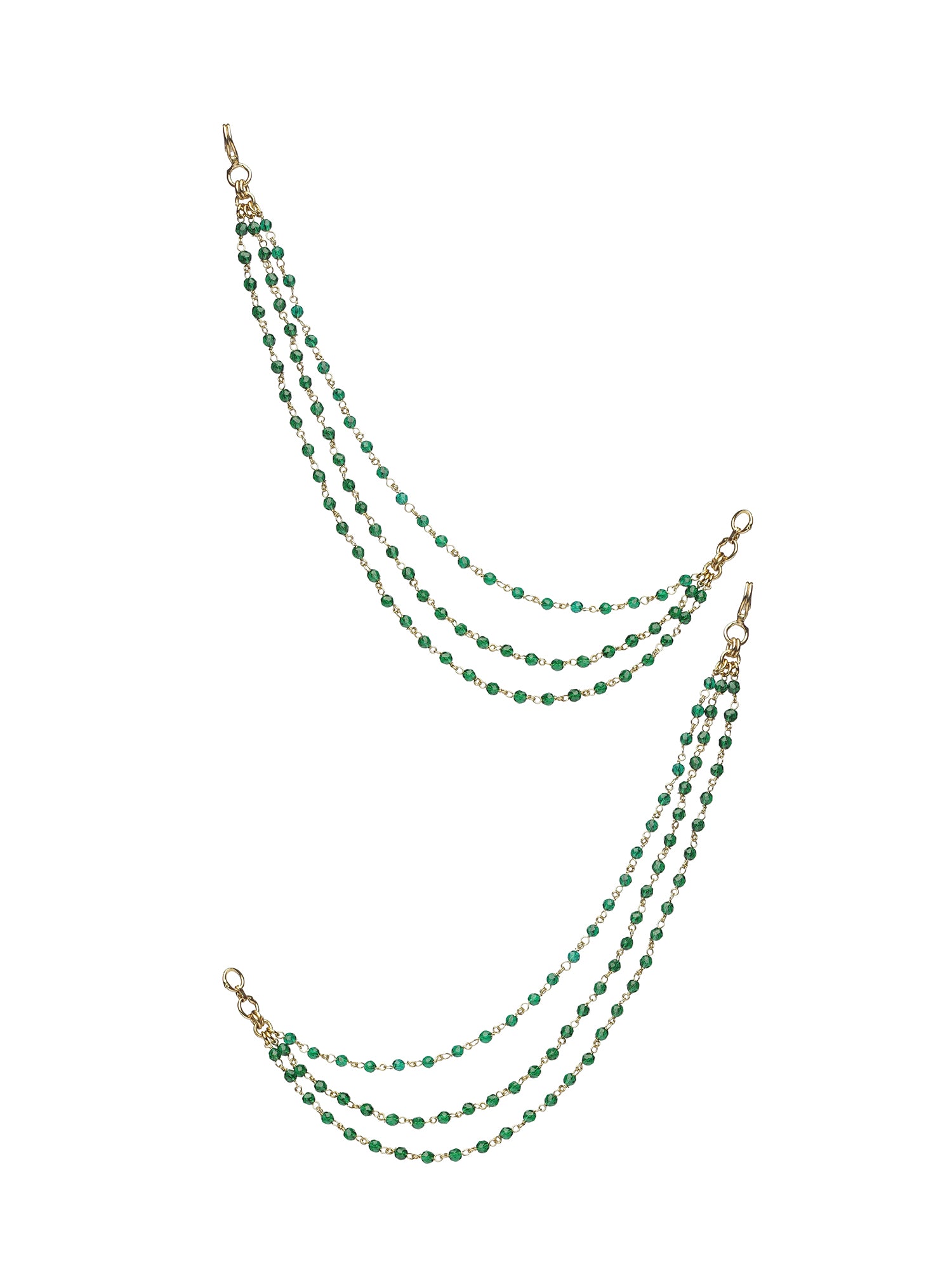 Triple Layer Bead Ear Chains in Green