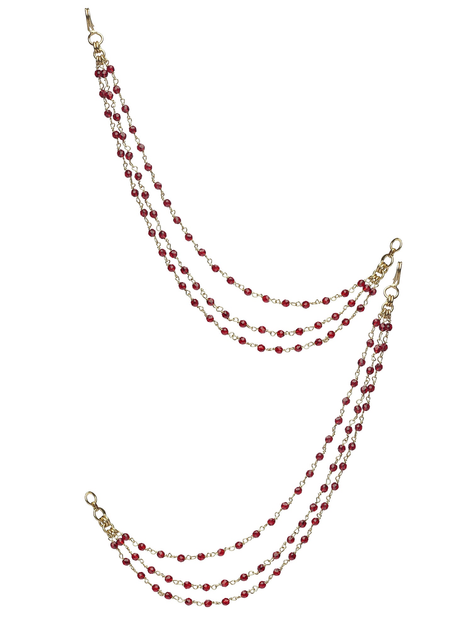 Triple Layer Bead Ear Chains in Maroon
