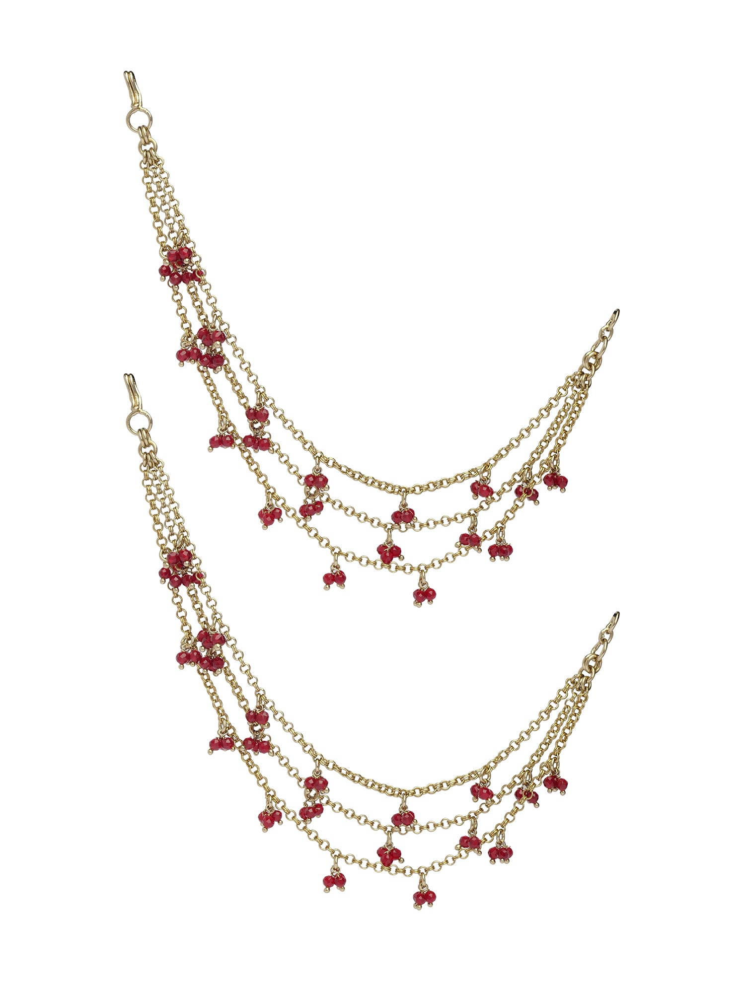 Triple Layer Chain and Maroon Ghungroo Ear Chains