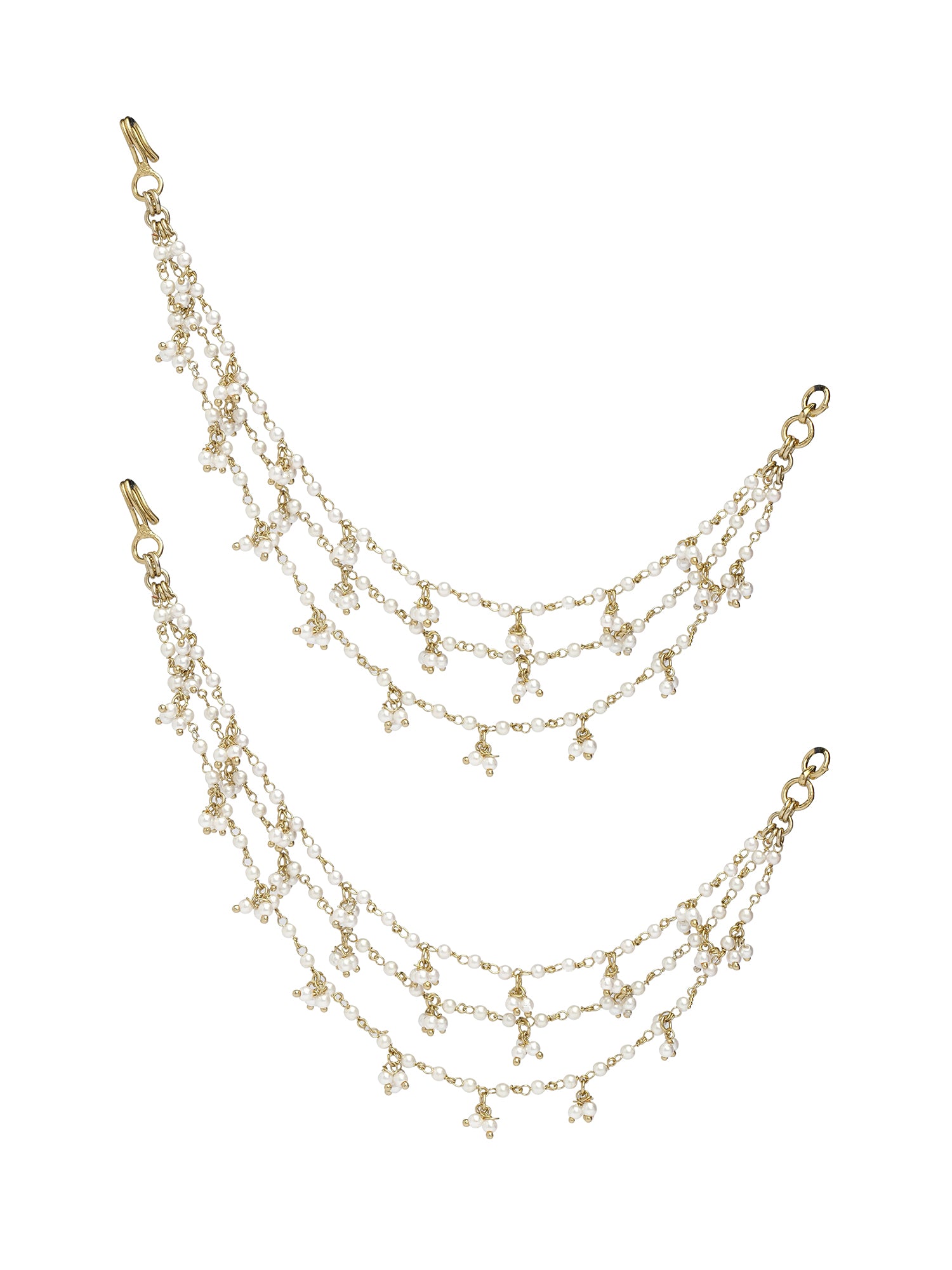 Triple Layer White Pearl Ghungroo Ear Chains
