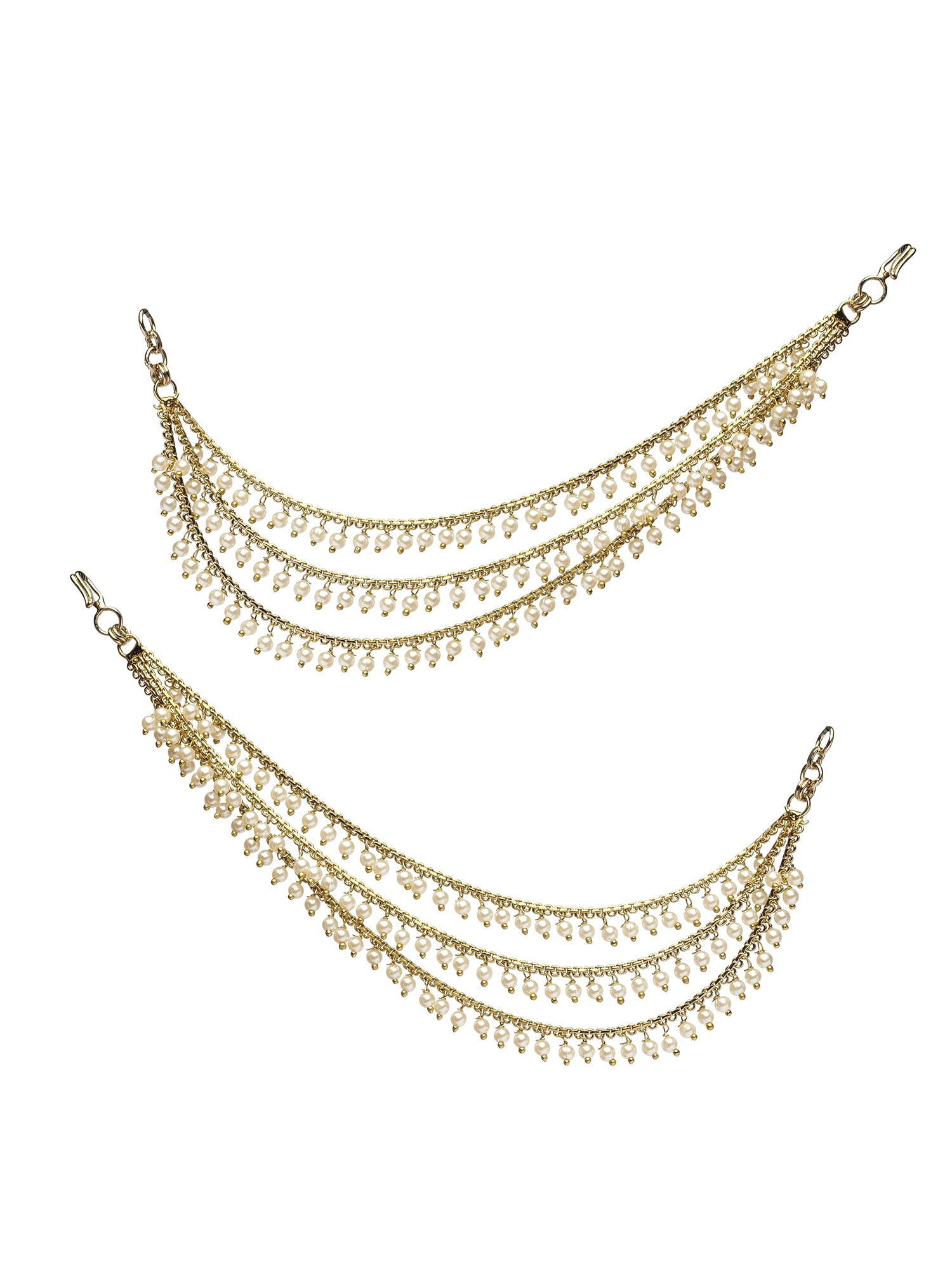 Triple Pearl Drop Ear Chains in White