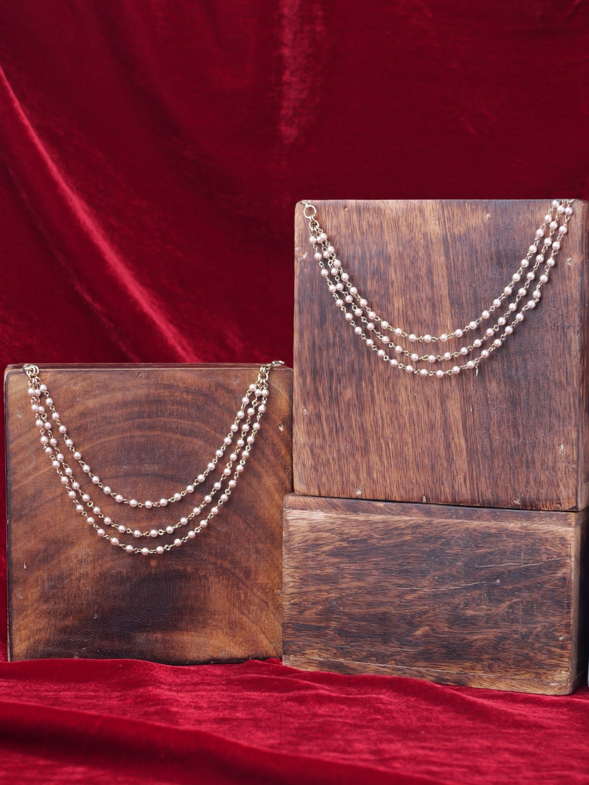 Triple Layer Bead Ear Chains in Champagne