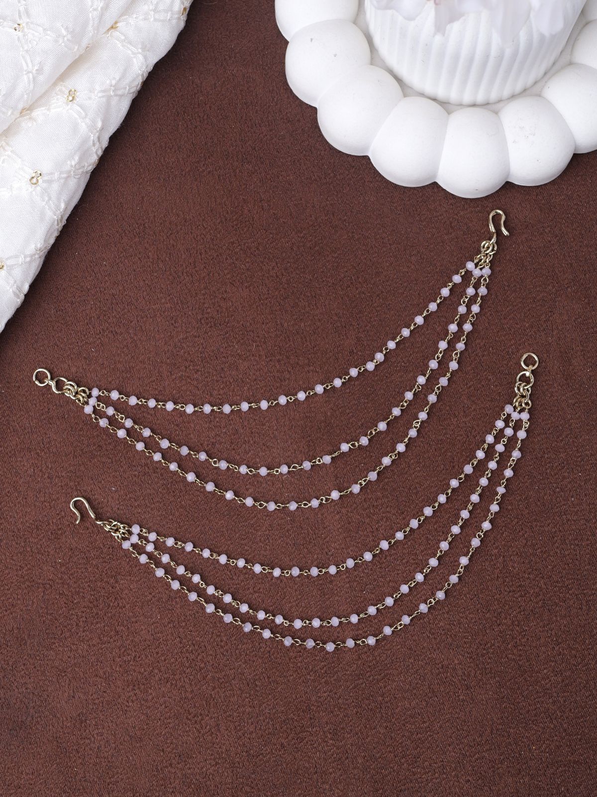 Triple Layer Bead Ear Chains in Light Pink