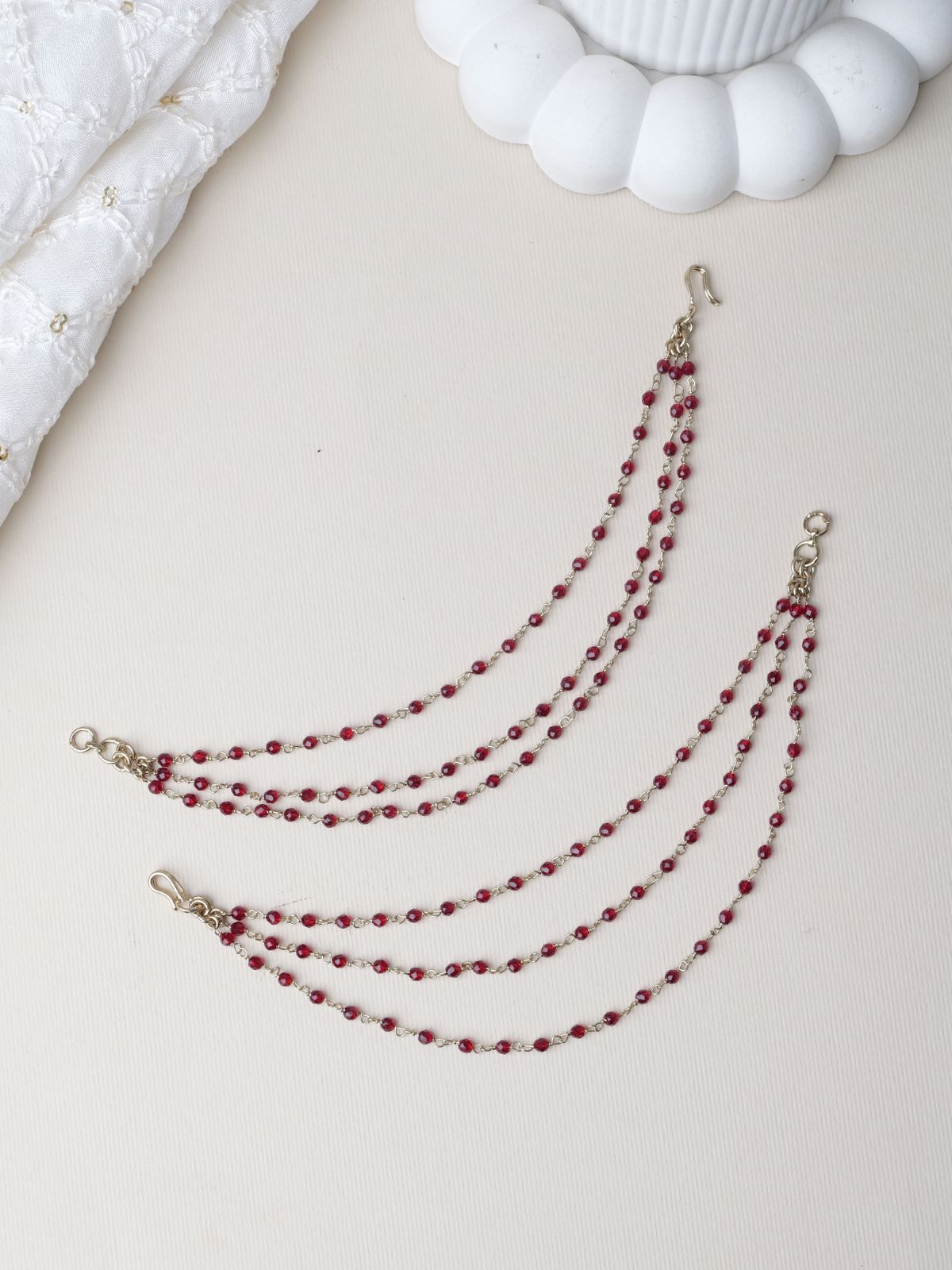 Triple Layer Bead Ear Chains in Maroon