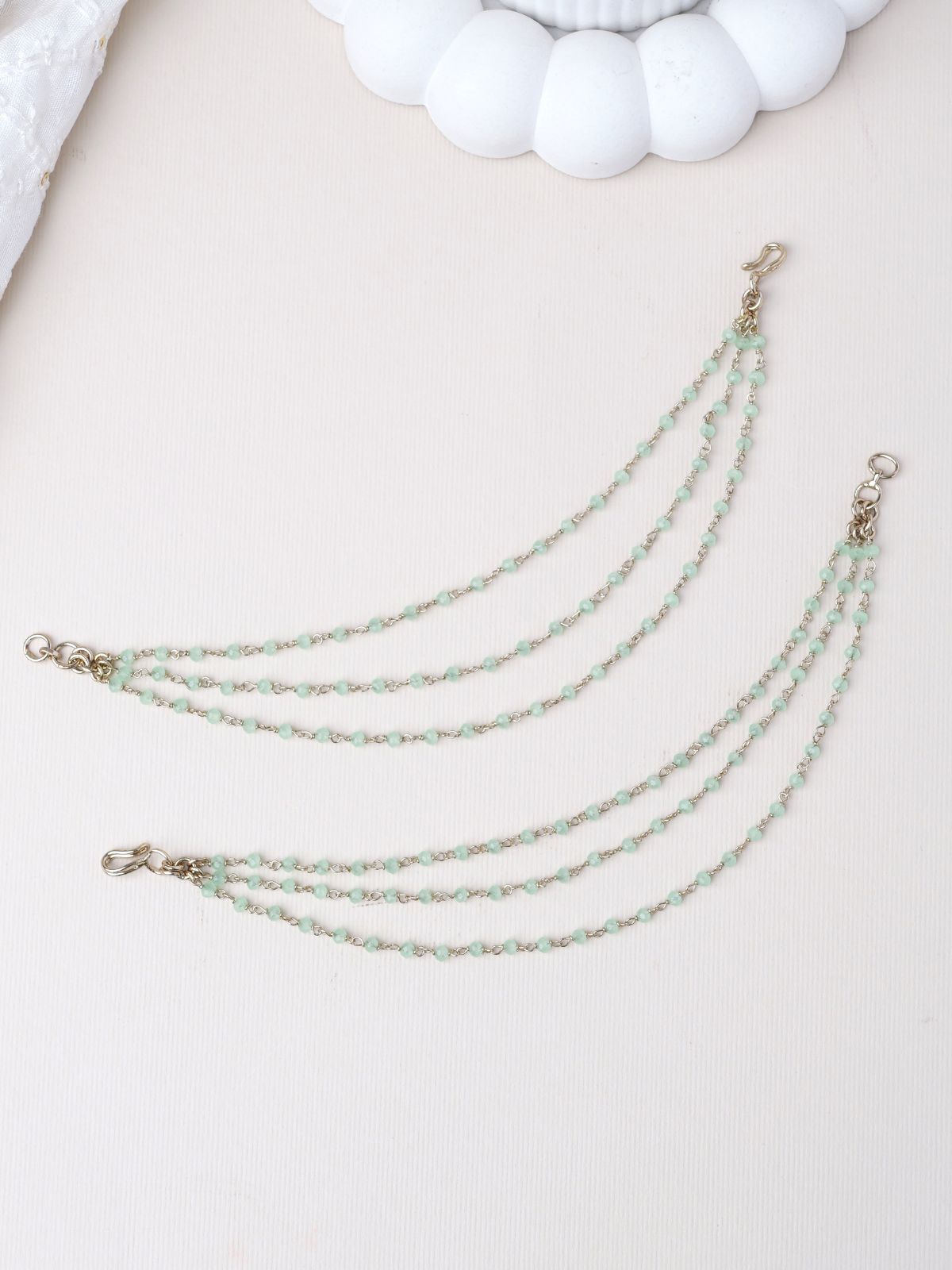 Triple Layer Bead Ear Chains in Mint