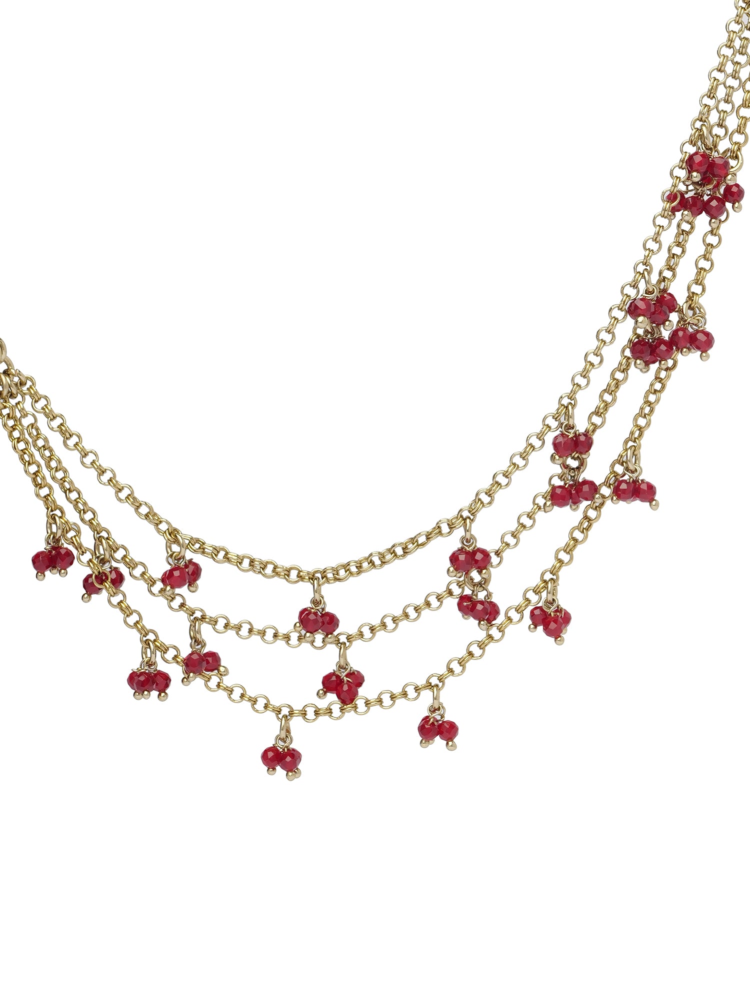 Triple Layer Chain and Maroon Ghungroo Ear Chains