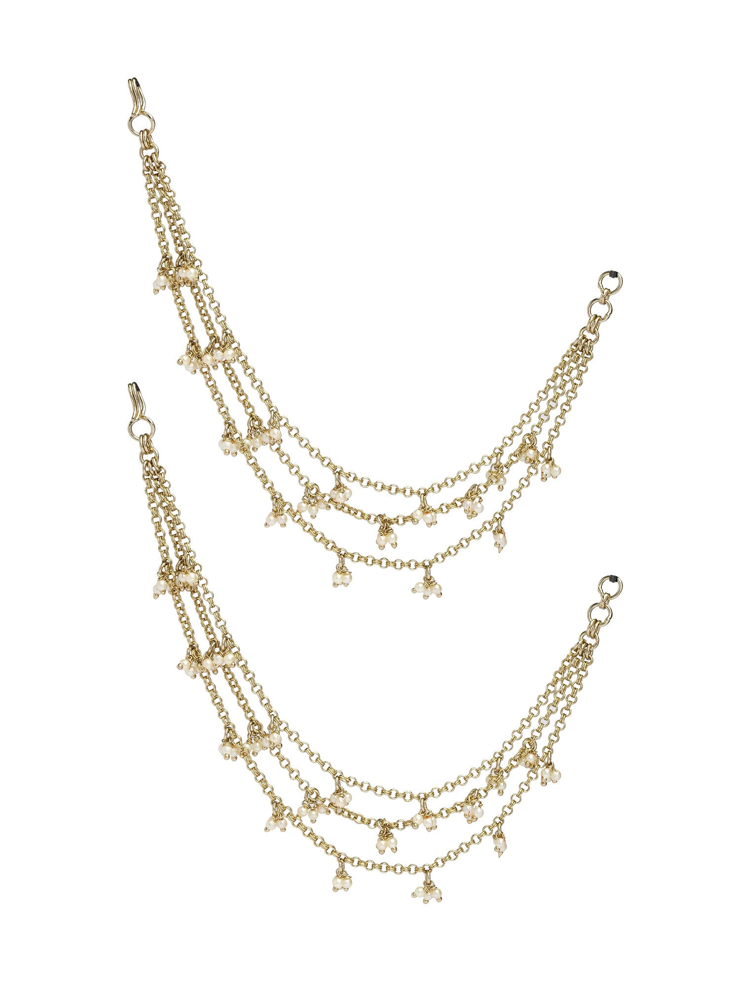 Triple Layer Chain and Pearl Ghungroo Ear Chains