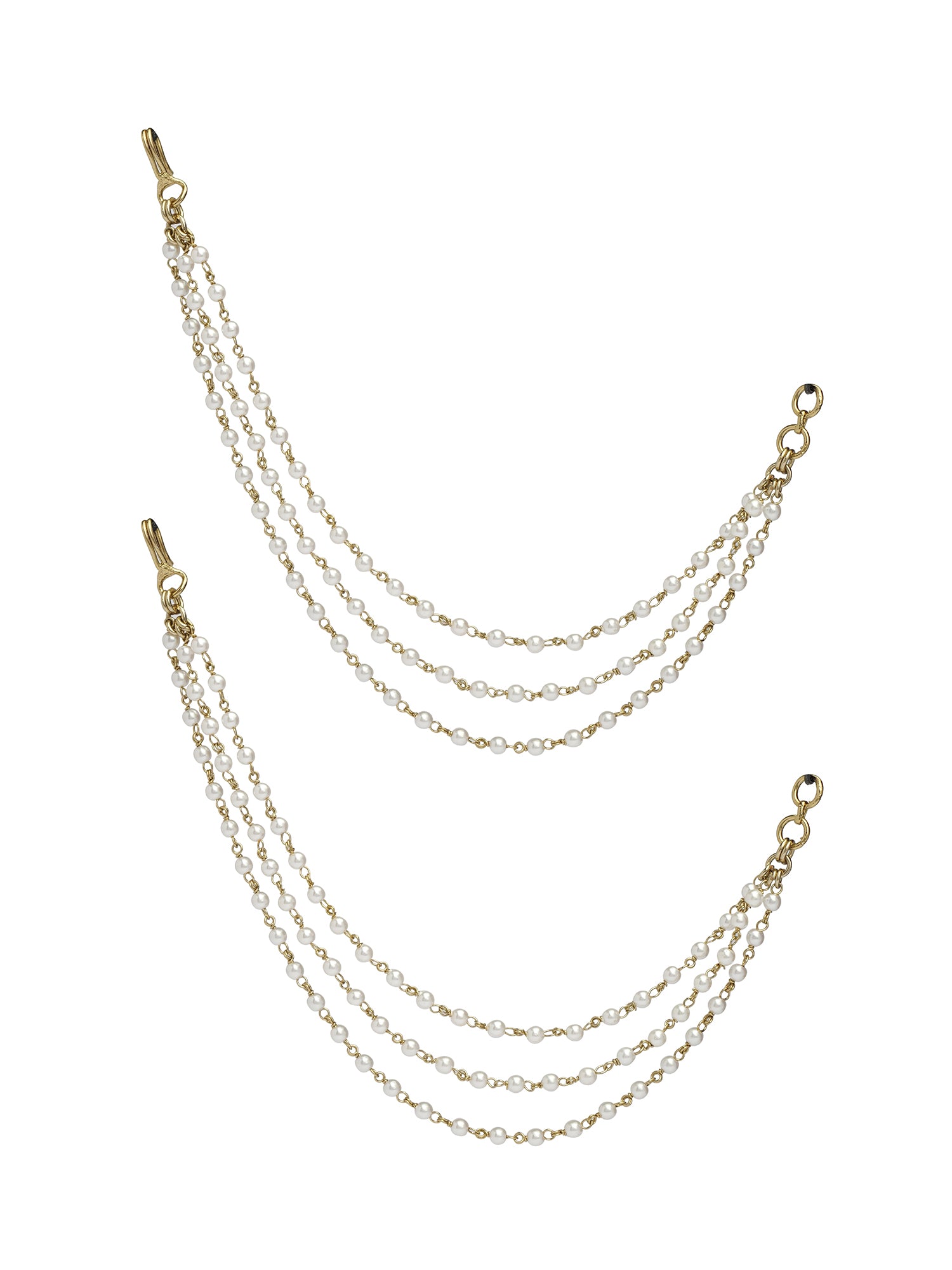 Triple Layer Simple Ear Chains in White Pearl