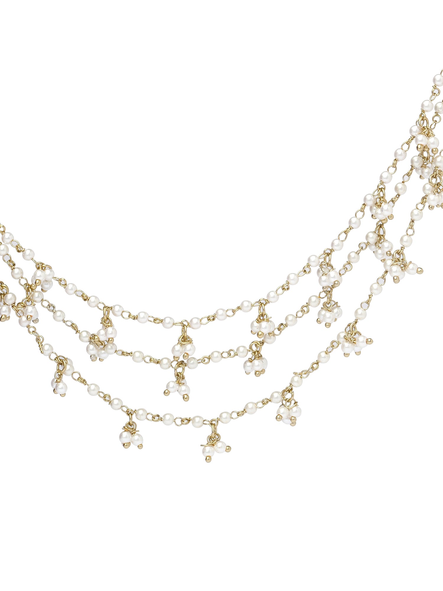 Triple Layer White Pearl Ghungroo Ear Chains