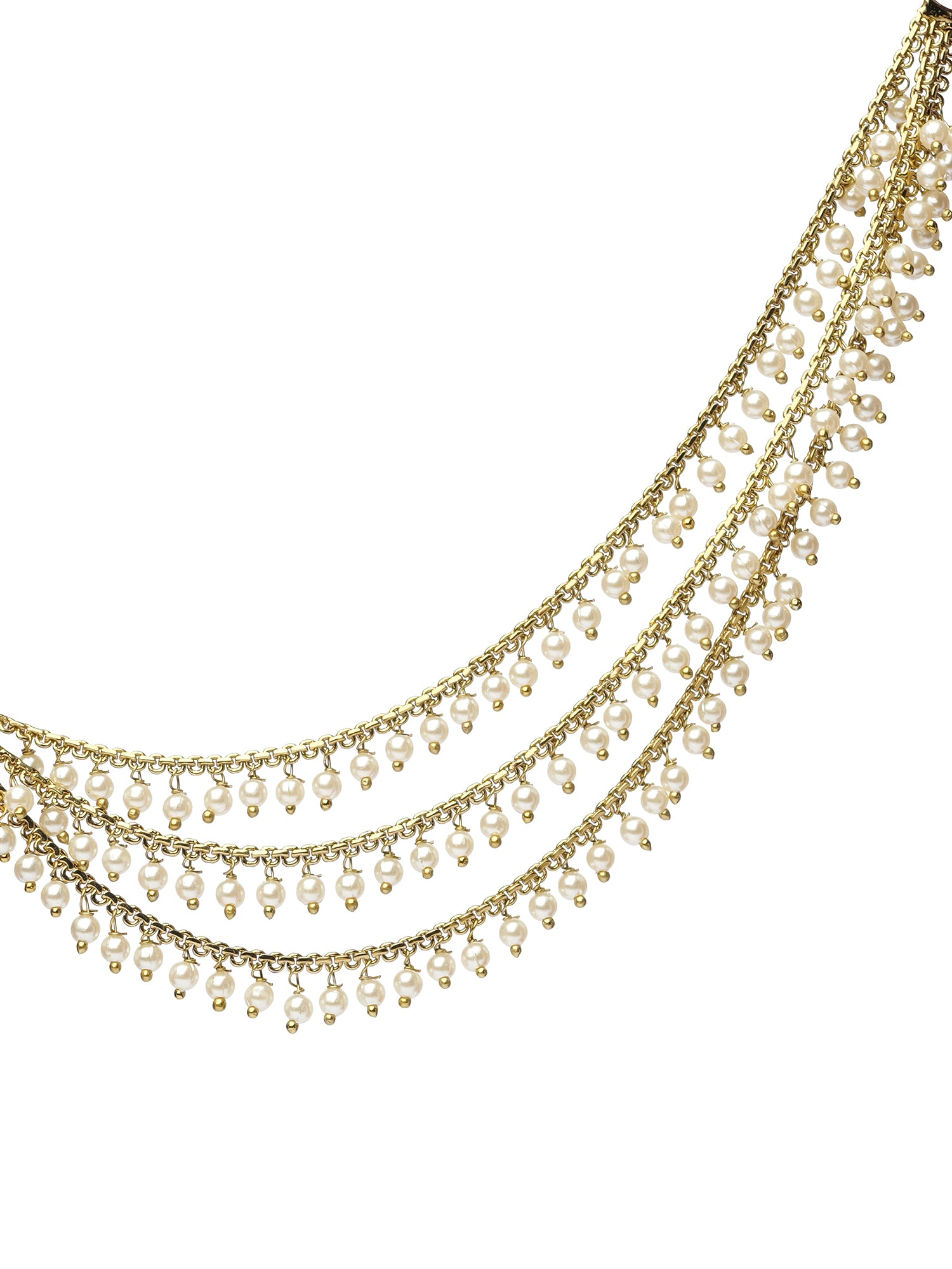 Triple Pearl Drop Ear Chains in White