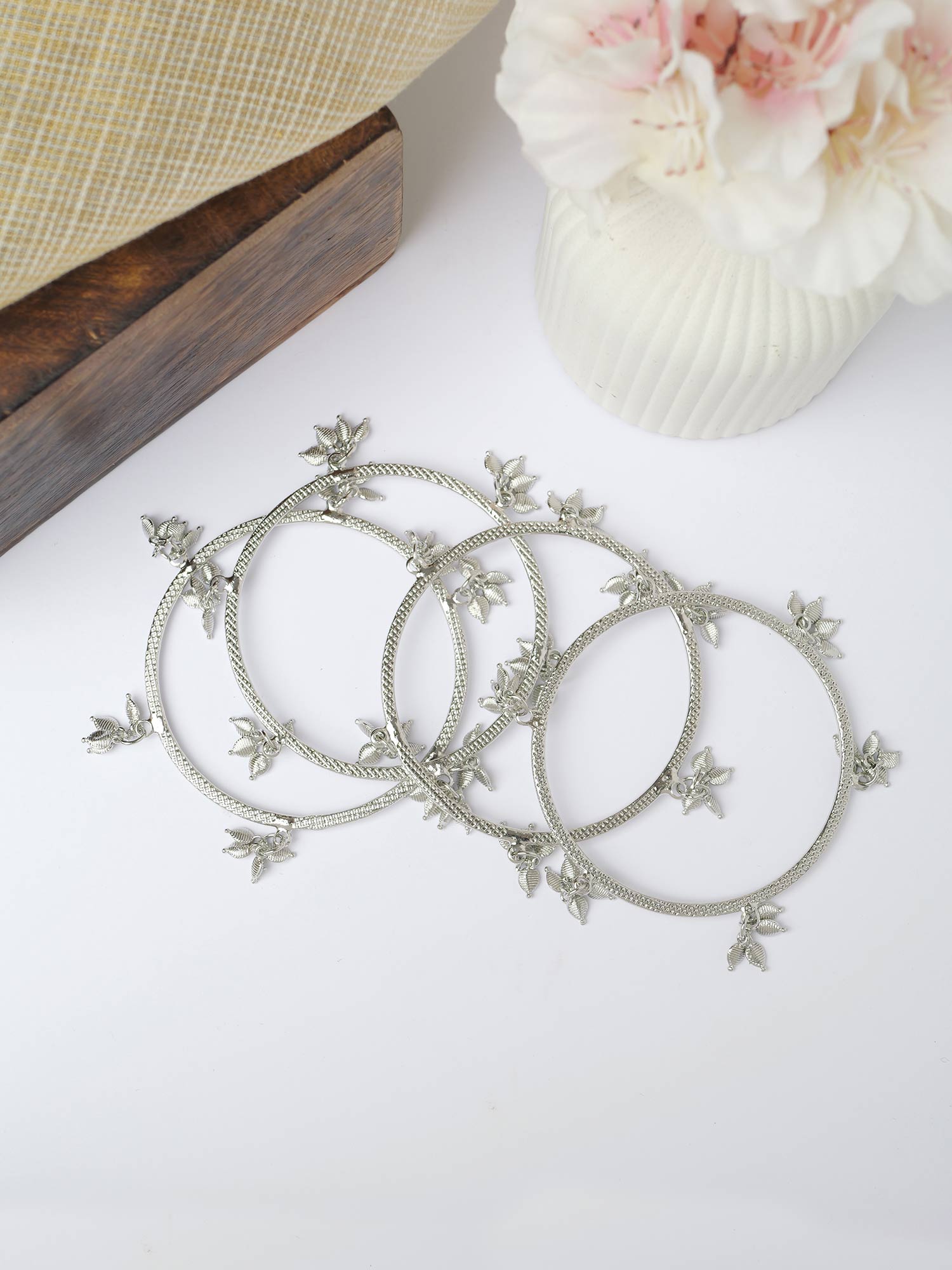 Tulsi Kashmiri Bangles in Rhodium