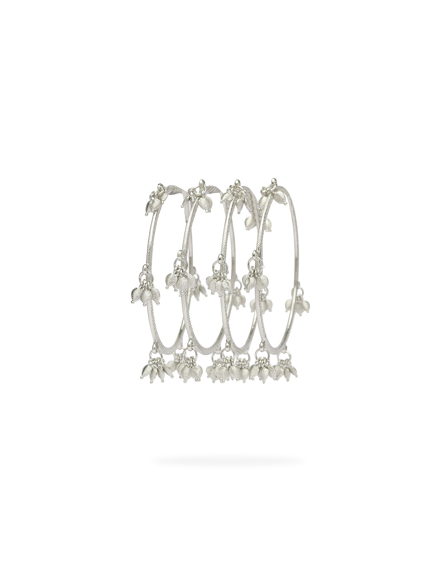 Tulsi Leaf Drop Bangles in Rhodium 