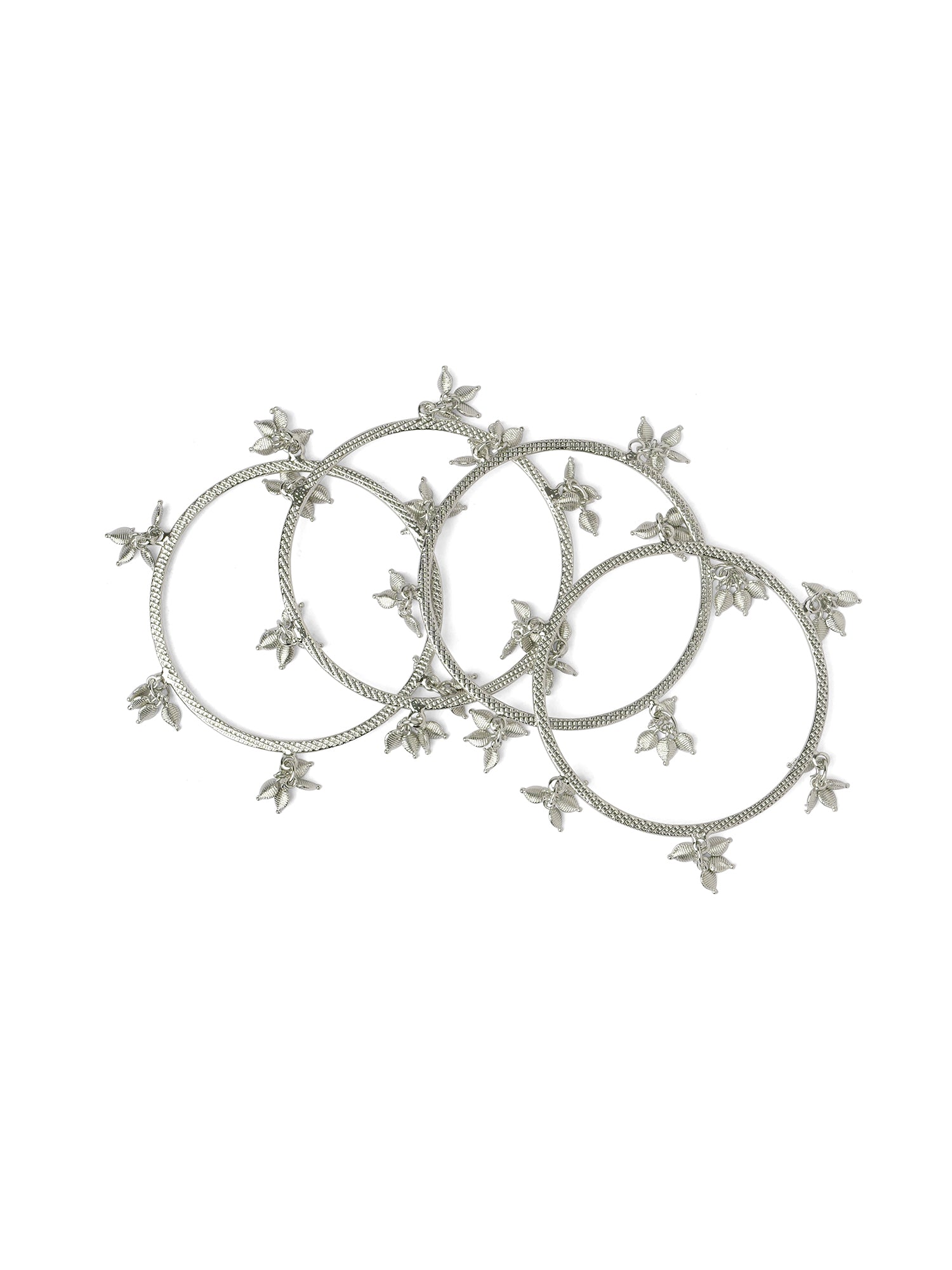 Tulsi Leaf Drop Bangles in Rhodium 