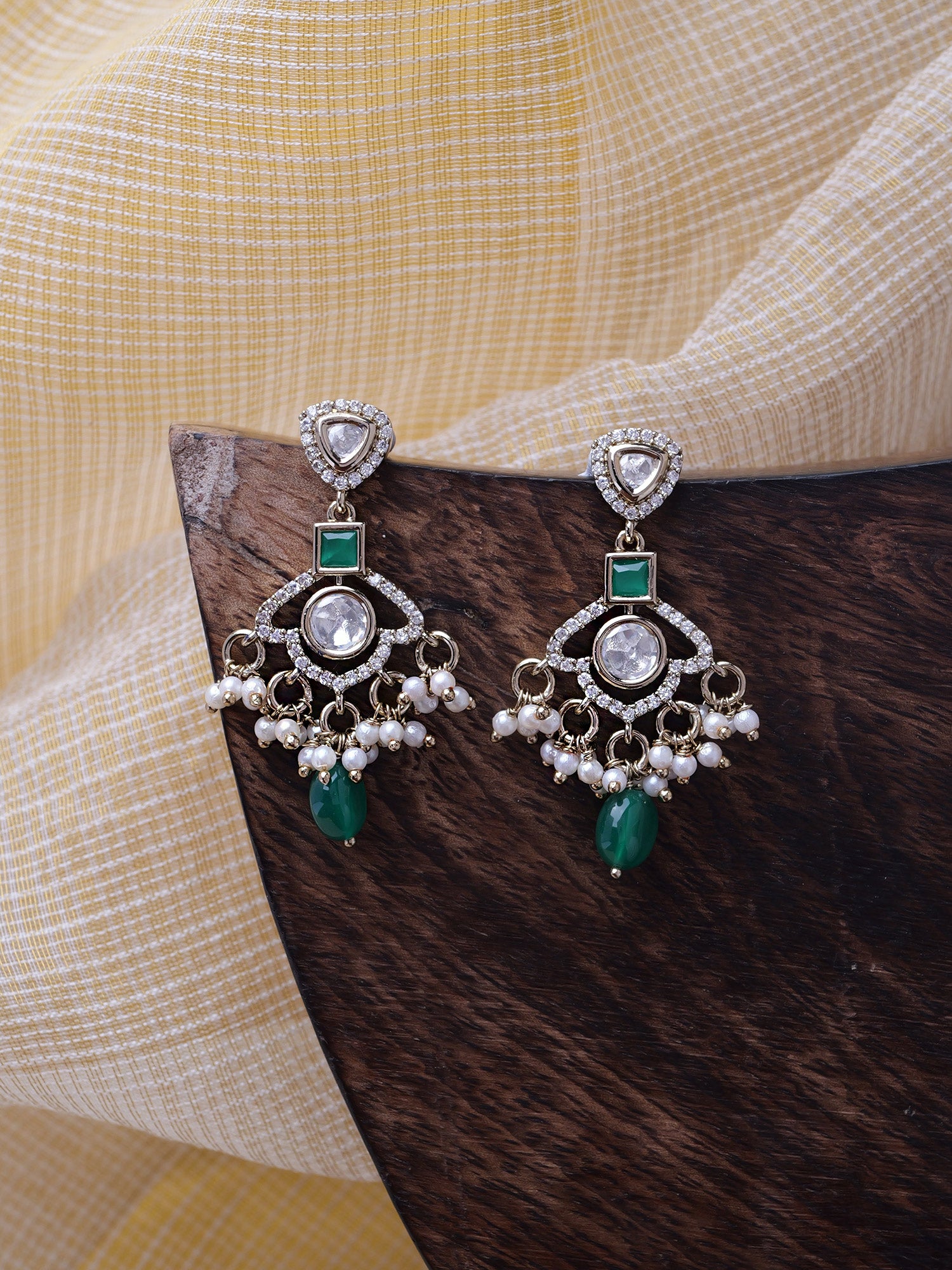 Uma Kundan Earrings in Green