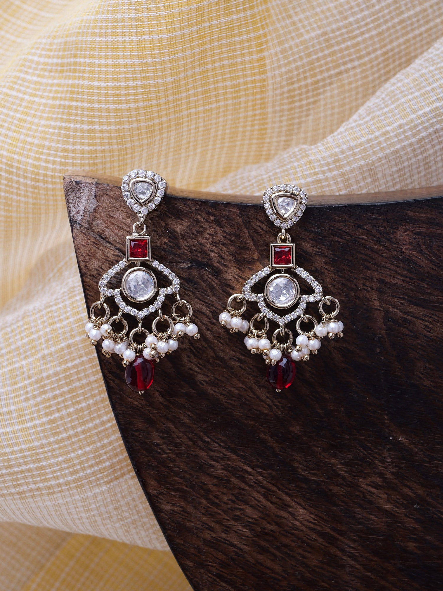 Uma Kundan Earrings in Maroon