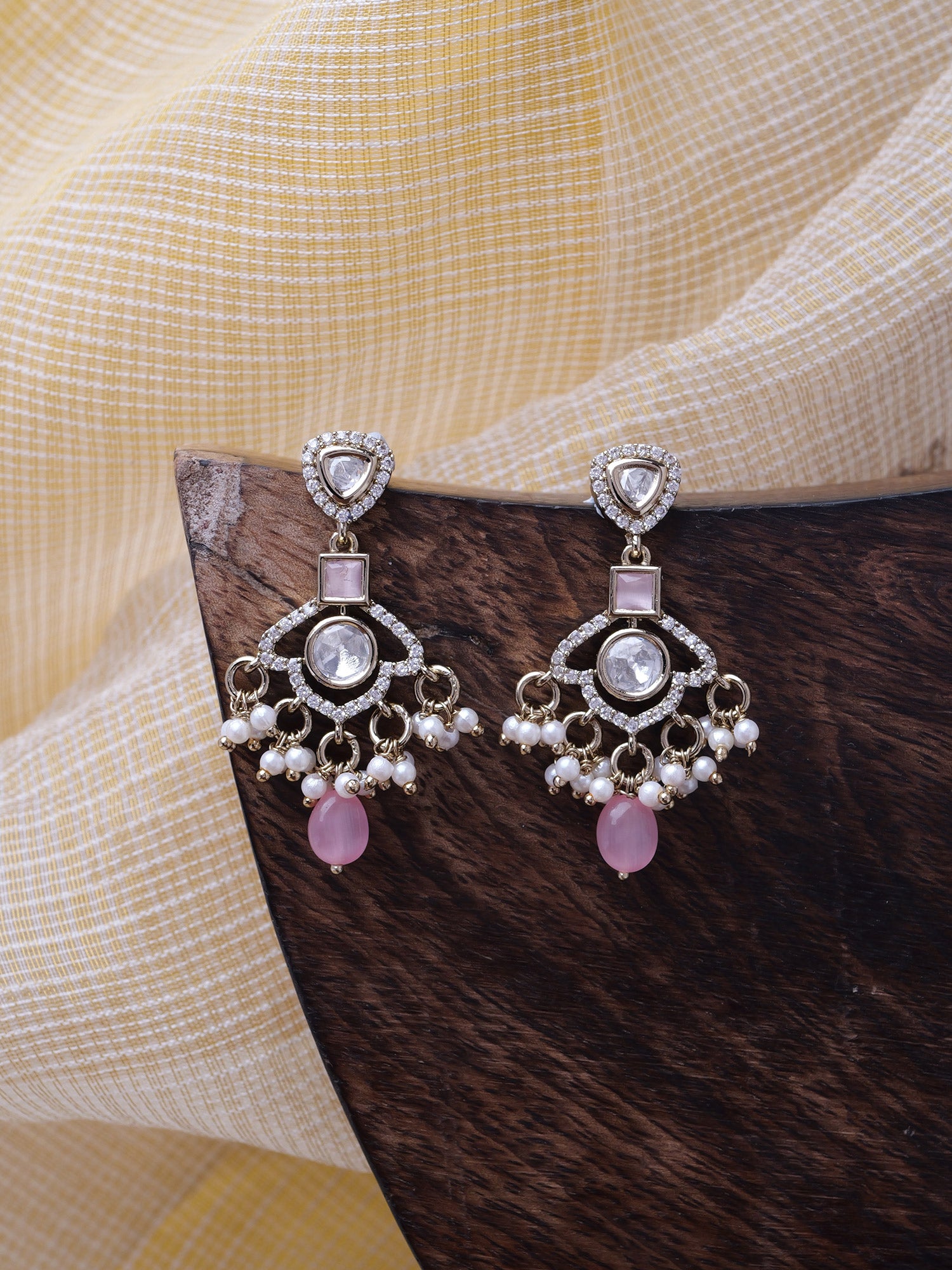 Uma Kundan Earrings in Pink