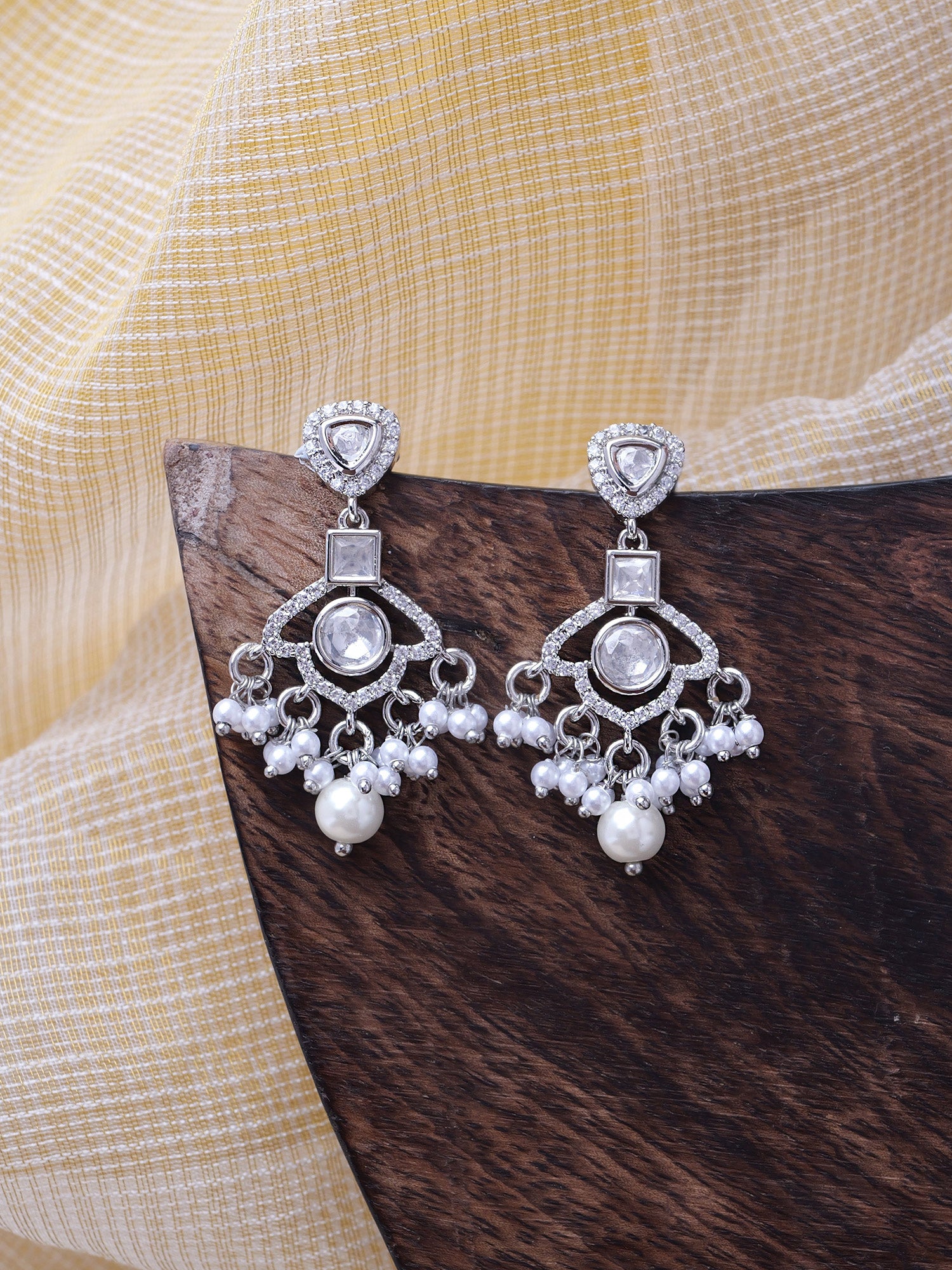 Uma Kundan Earrings in Rhodium