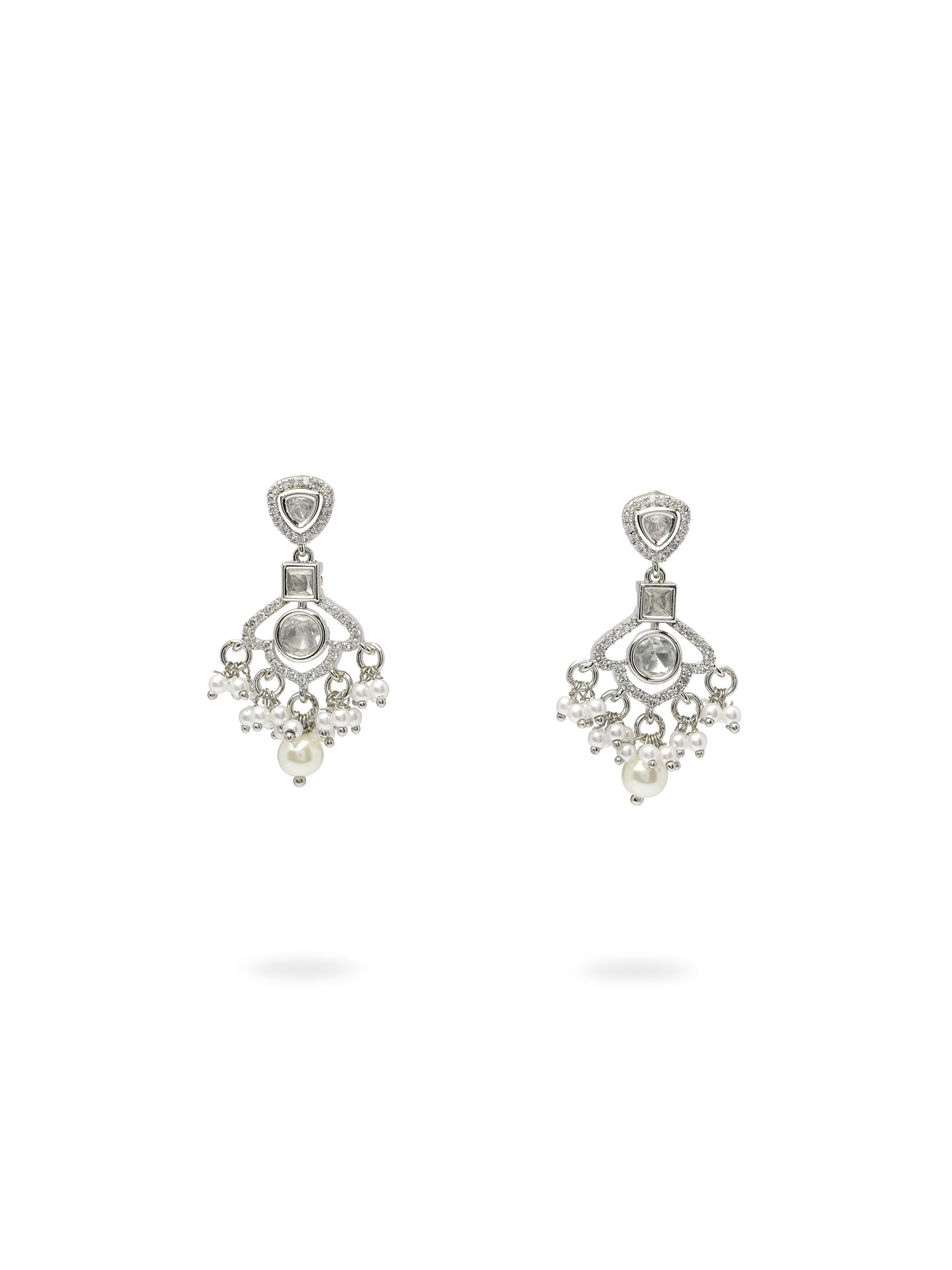 Uma Kundan Earrings in Rhodium