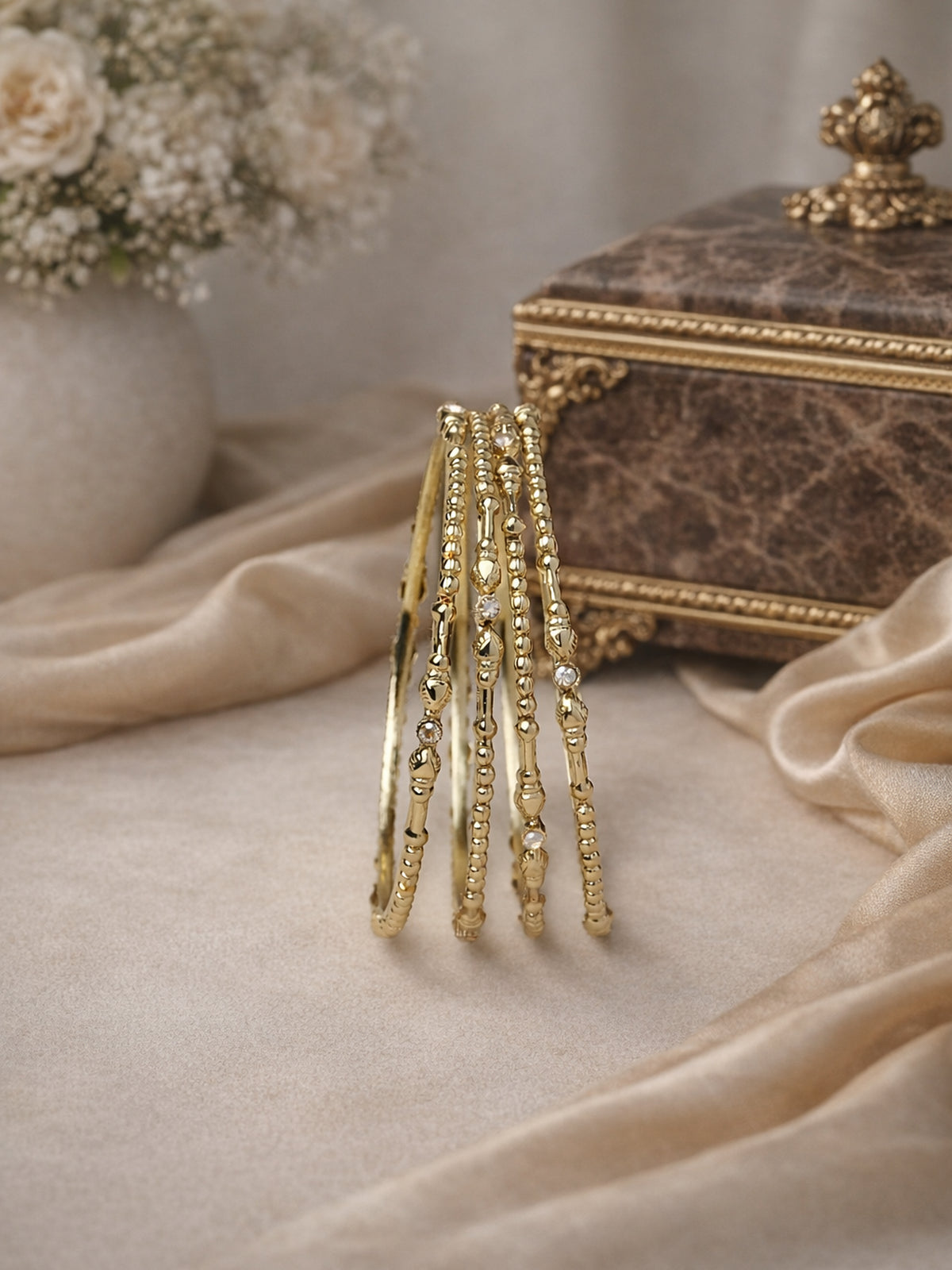 Urvi Diamante Bangles in Antique Gold 