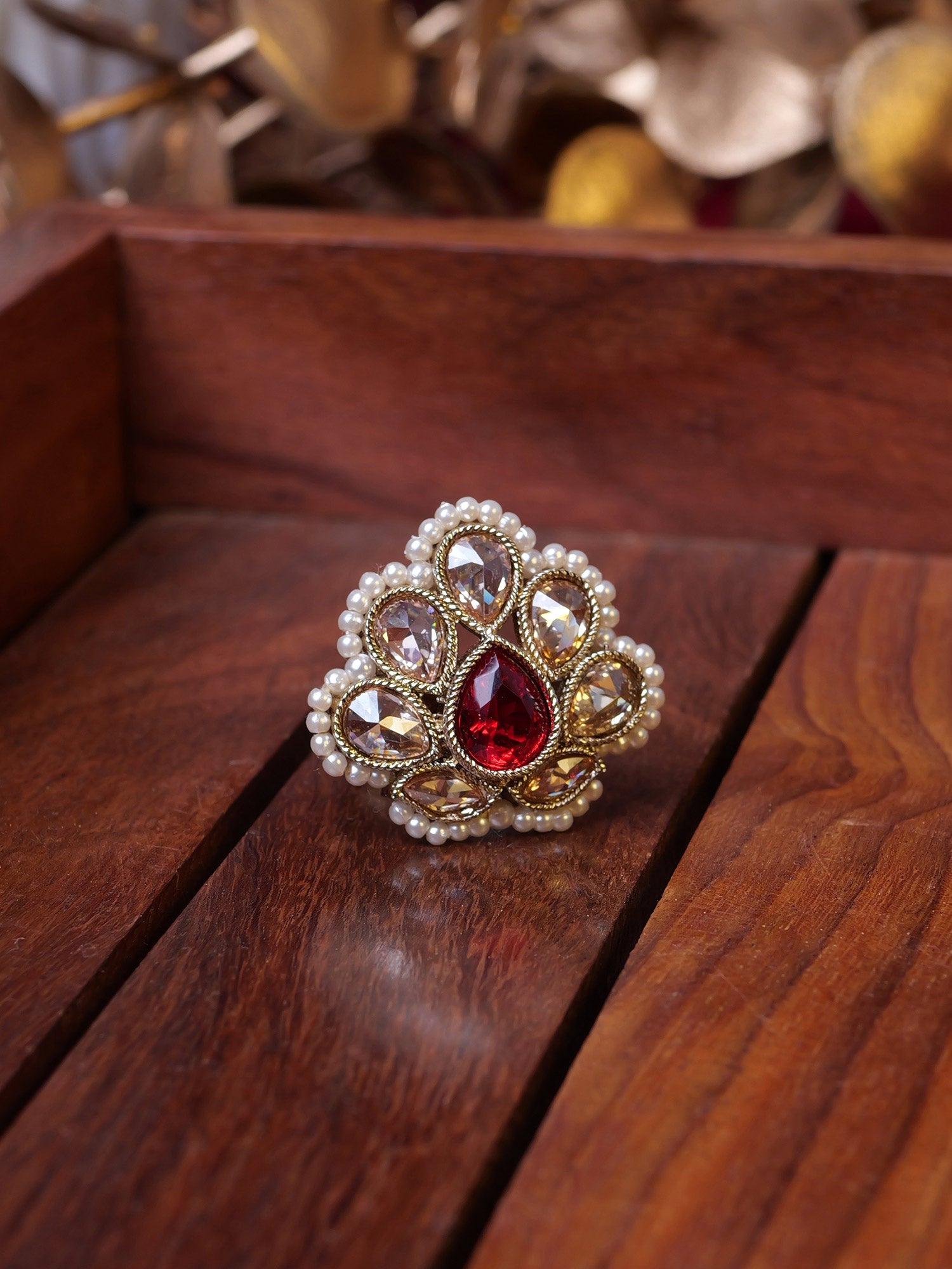 Utsav Pearl Ring in Maroon