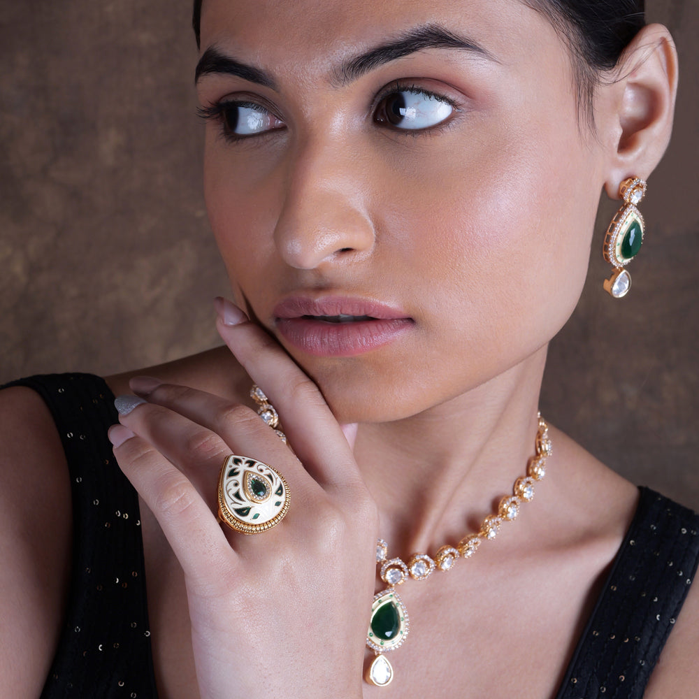 Vahni Meenakari Ring in Green