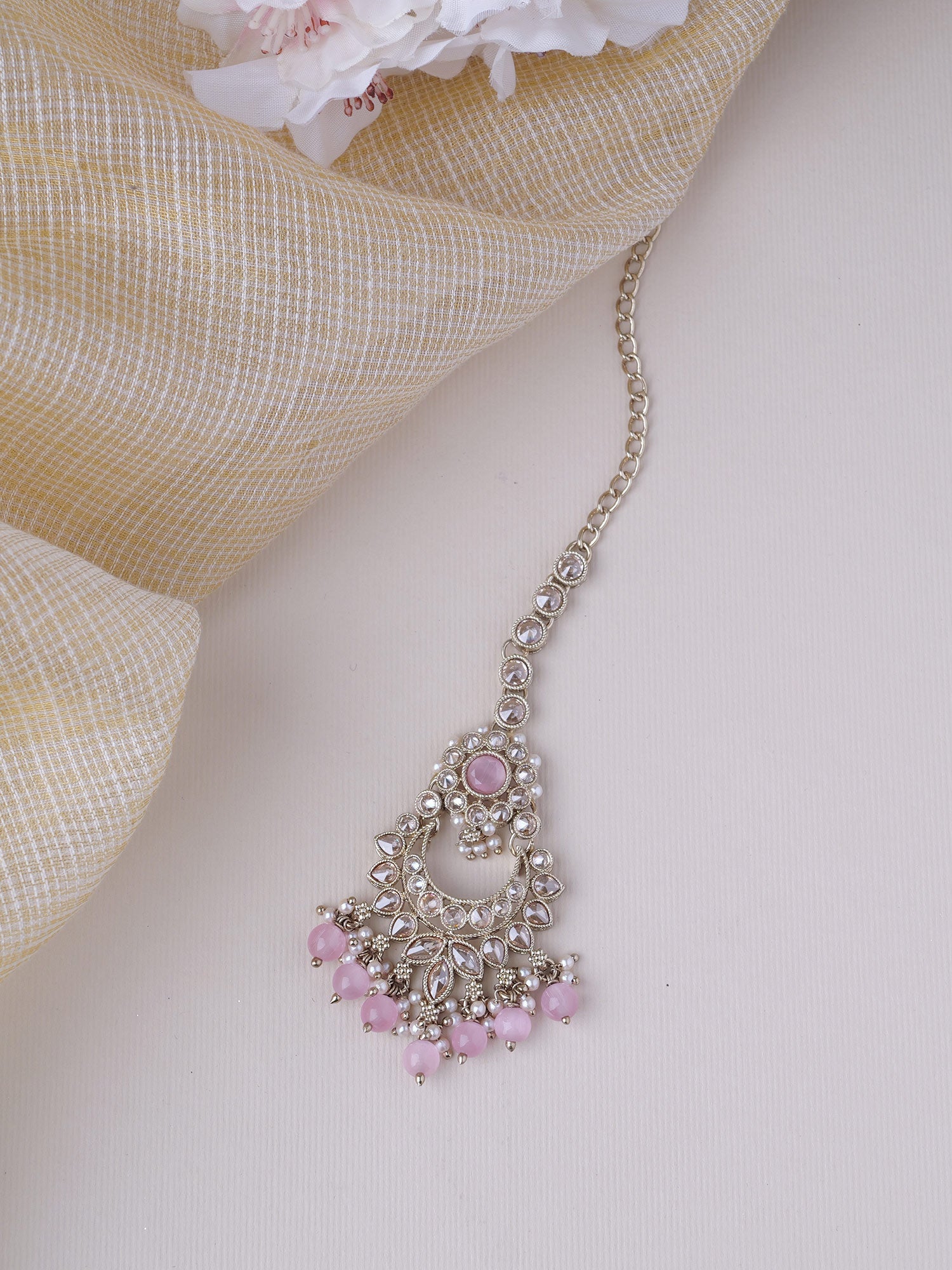 Vaishali Maang Tikka in Light Pink